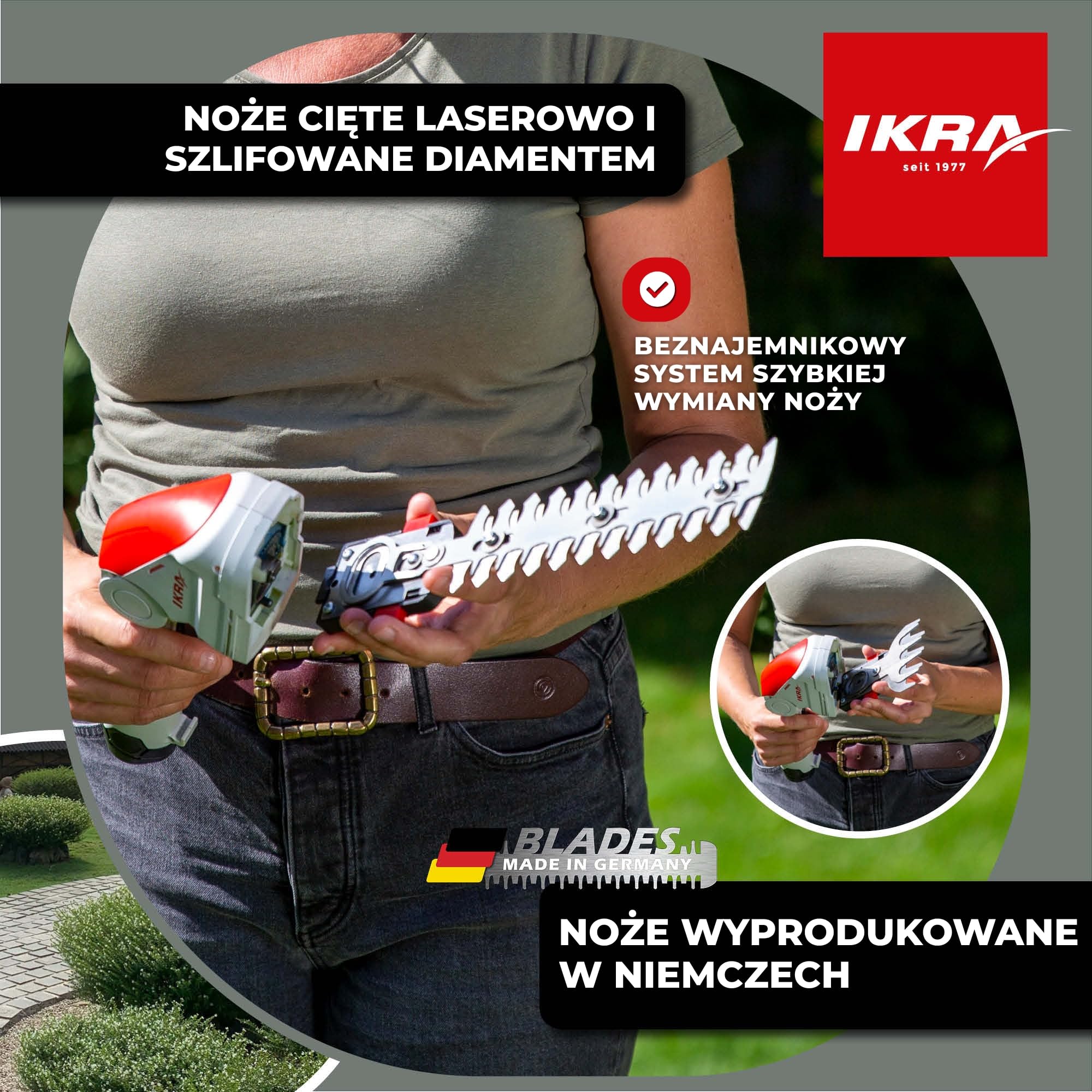 IKRA Nożyce akumulatorowe do trawy i krzewów IGBS 1210F z teleskopem | Akumulator 12V i ładowarka w zestawie, 7-stopniowa regulacja uchwytu,ostrze Made in Germany,kompatybilność IKRA 12V