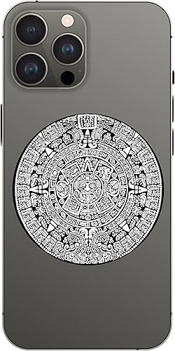 Miniatura 3 de Calcomanía de calendario maya azteca antiguo en blanco y negro  Calcomanía de calendario azteca para automóvil, camión, computadora portátil (18 x