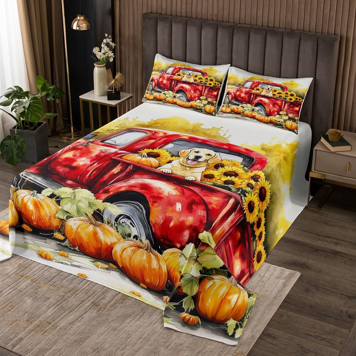 Running Horse Bedspread Queen Size,Fall Maples Leaves Bedding Set for Kids Boys Girls Room Decor,Autumn Woodland Wildlife Quilt 3Pcs,Animal Nature Scenery Soft Coverlet Set,2 Pillowcases