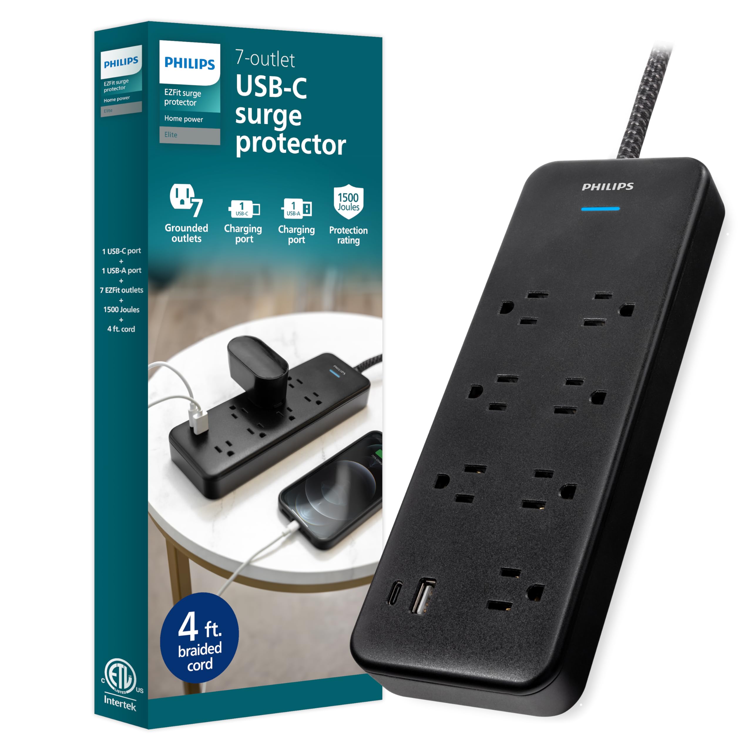 PHILIPS - ruu  Amazon.com: Philips 7-Outlet Adapter Spaced Surge Protector