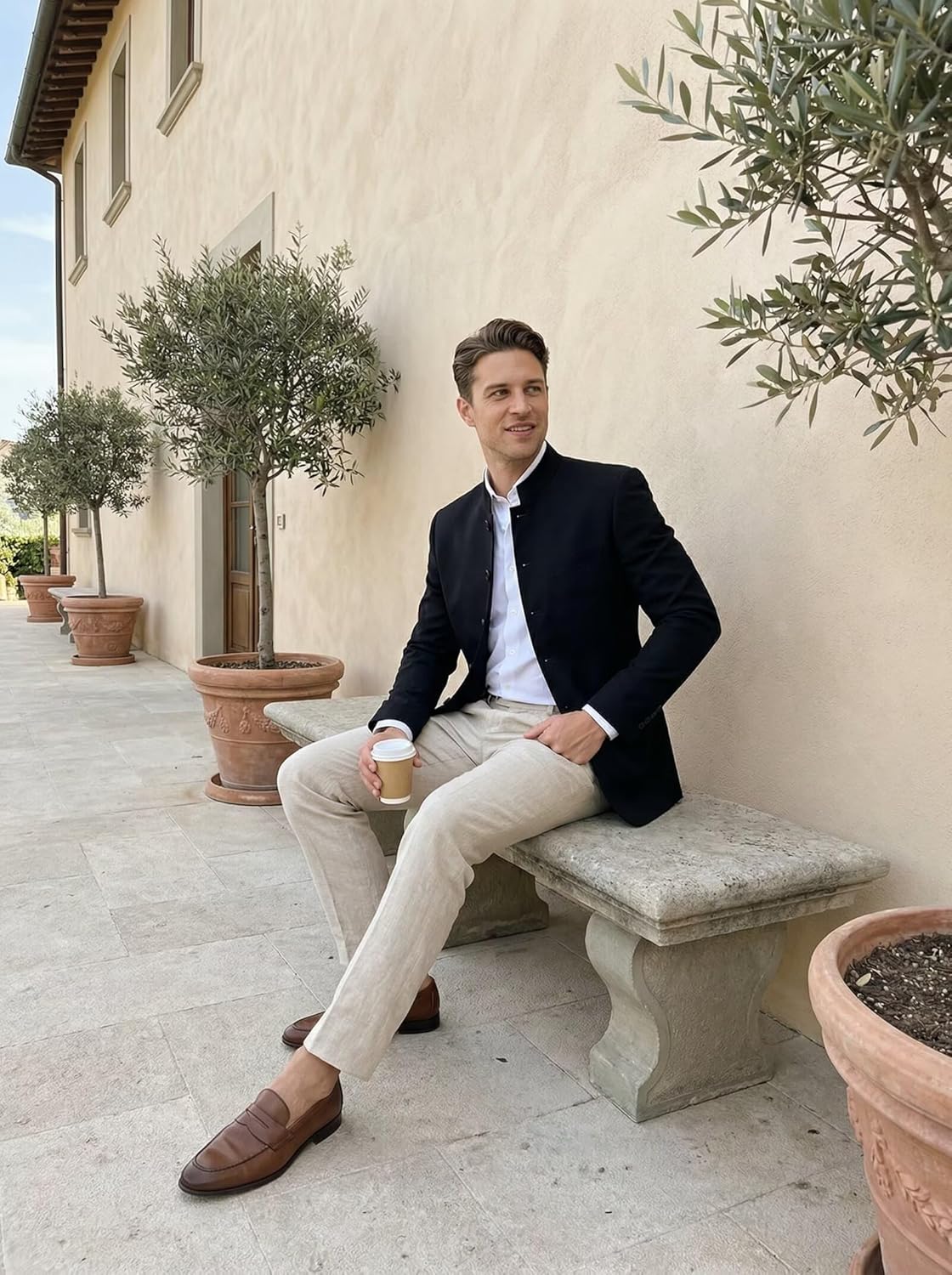 Chinese Blazer for Men Slim Fit Mens Casual Suit Blazer Jackets Stand Mandarin Collar Business Dress Sport Coats