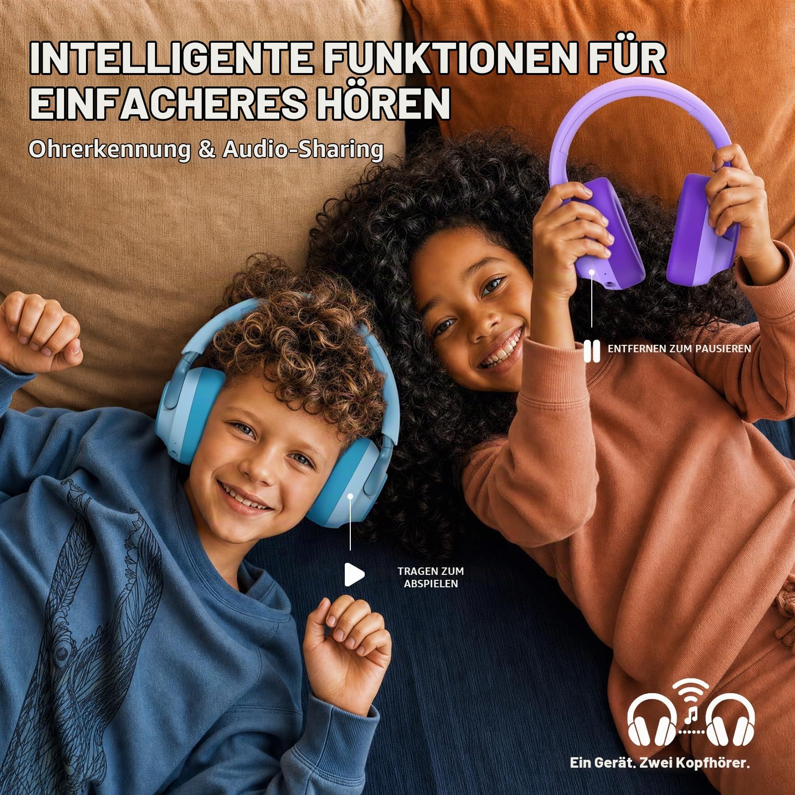 iClever Q950 Noise Cancelling Kopfhörer Kinder, Zertifizierter Gehörschutz | SafeSound Tech 3.0, TÜV-zertifiziert, Autismusfreundlich, Gewinner des Red Dot Award, 60 Stunden Spielzeit, Aufbewahrungsbox