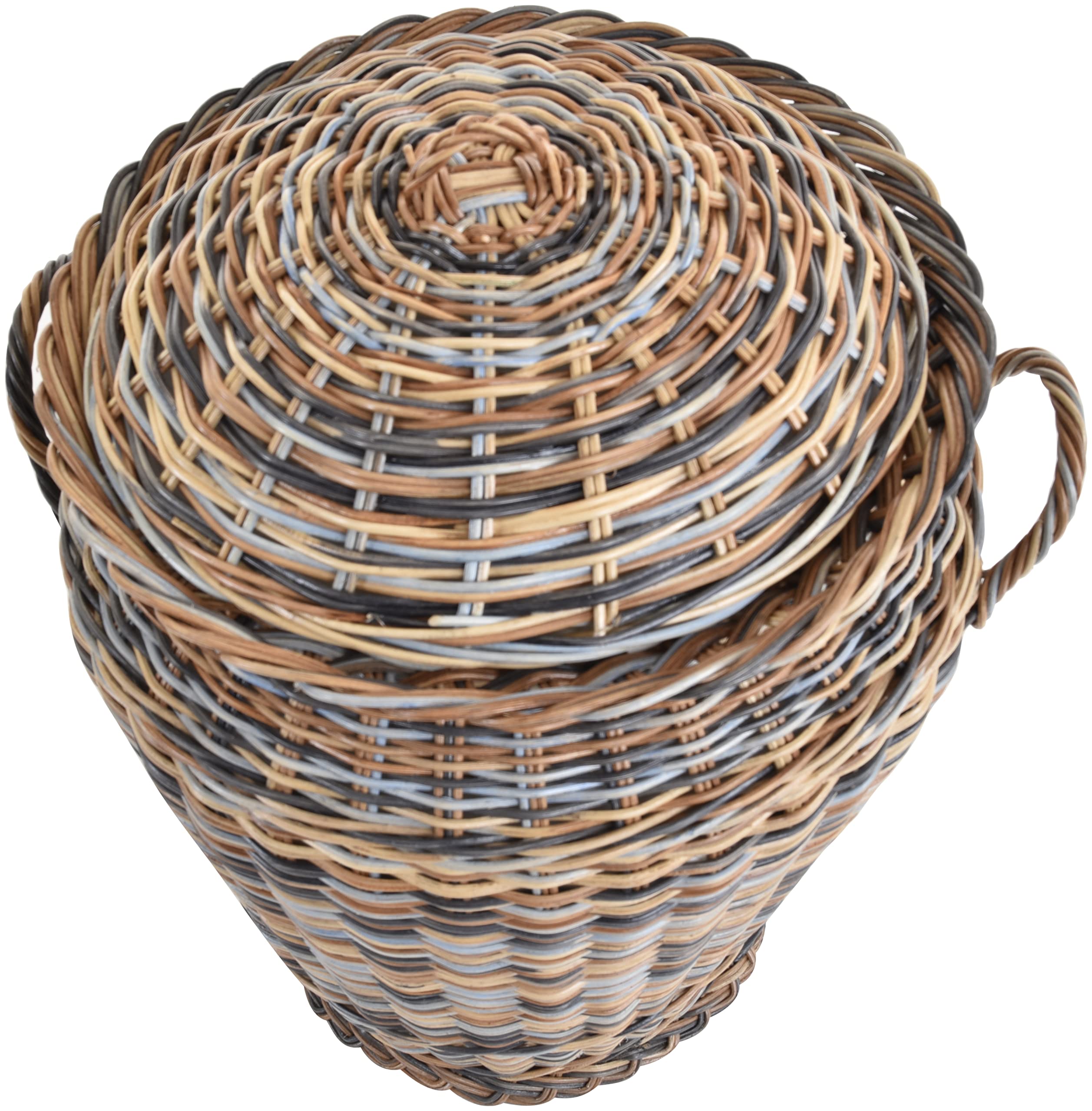 Wäschekorb/Wäschetonne rund aus echtem Rattan, Wäschesammler mit Deckel und Inlett (Mehrfarbig)