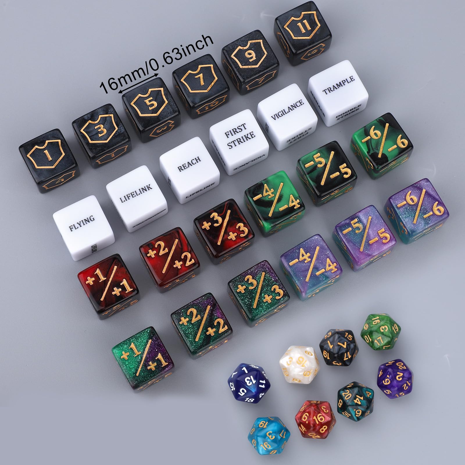 Set di 68 Segnalini Dadi MTG, Segnalini Parole Chiave Vita +1/-1 Commander Buff con Dadi D6 e D20 Accessori per Giochi di Carte e TCG MTG