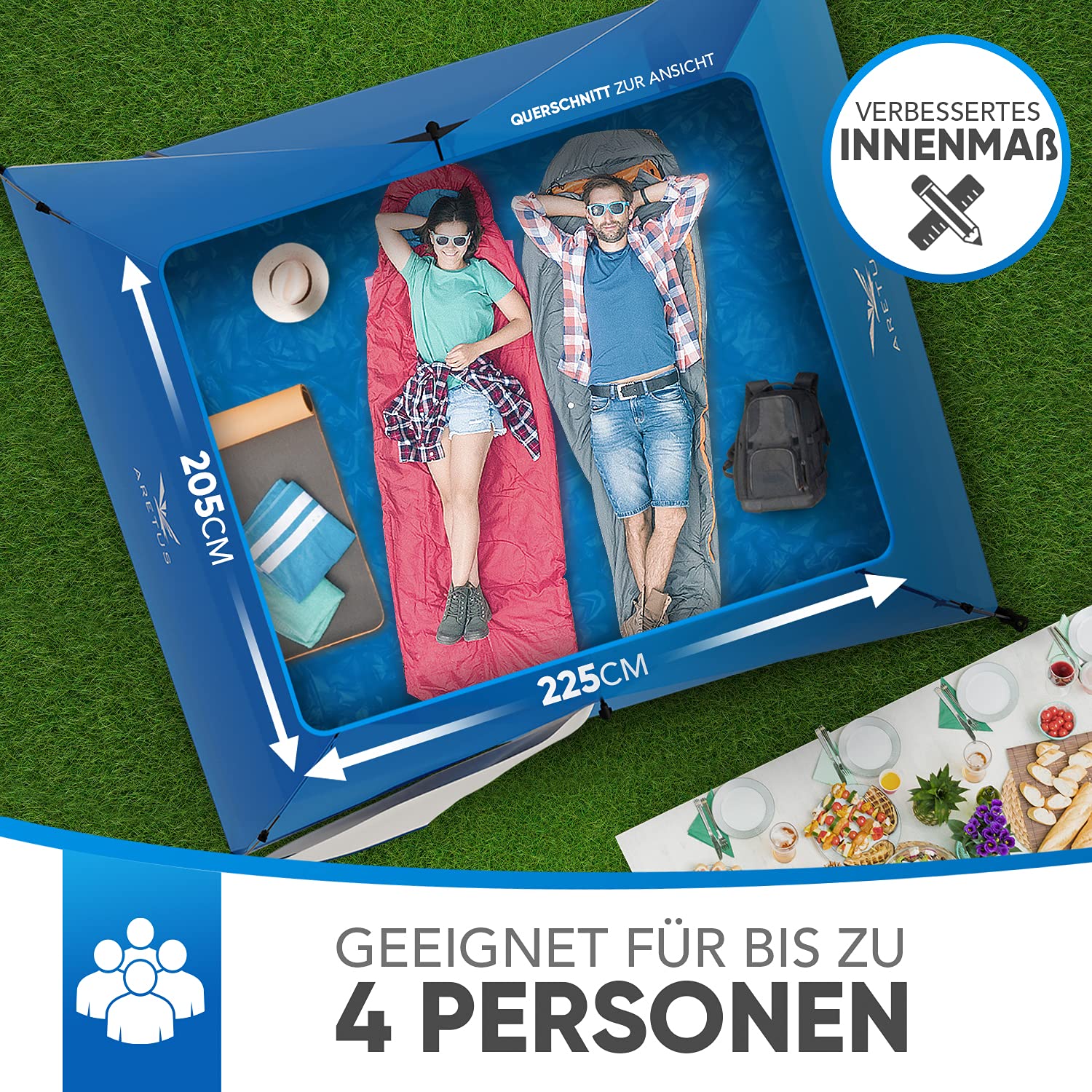 Aretus Tienda de campaña para lanzar – extra impermeable y estable, rápido de montar y desmontar en 45 segundos | Tienda de campaña para 2 personas, impermeable, para 3 personas, tienda de campaña