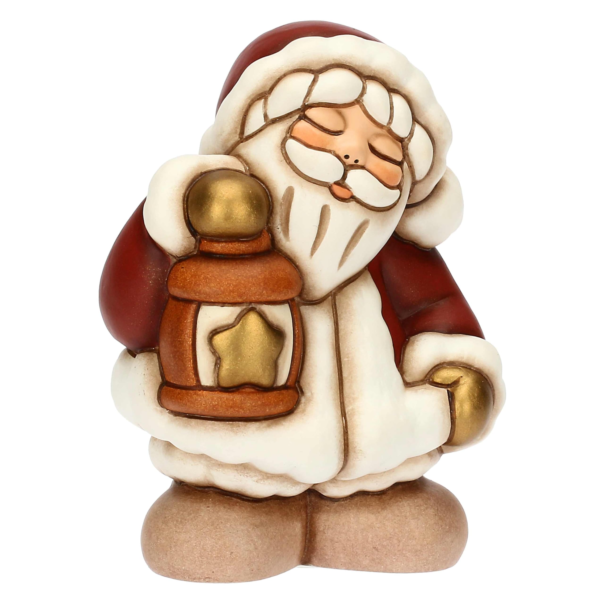 THUN - Babbo Natale con lanterna in ceramica, piccolo - Thunland - 7x6x9,5 cm