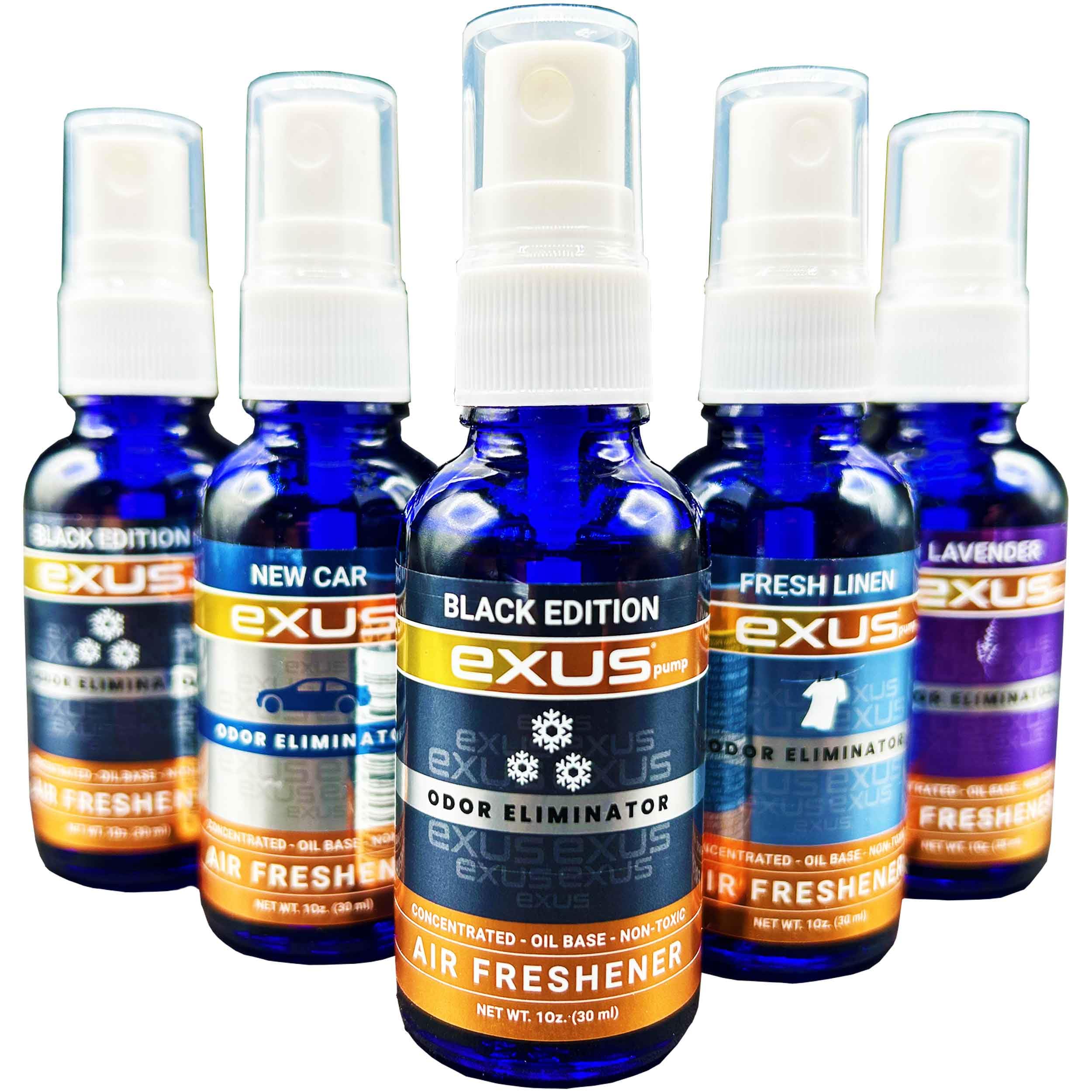 exus Pump Spray Concentrated Oil Based Air Freshener & Odor Eliminator, Use for house, car, bathroom, kitchen, office. Strong Air Freshener (5 Mixed Count)