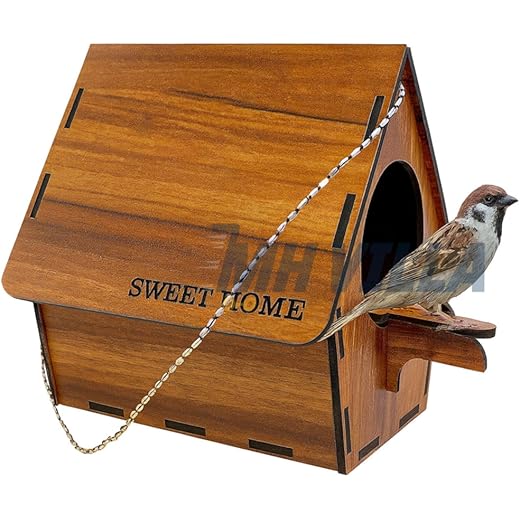 MH VILLA Bird House for Balcony & Garden Hanging, for Sparrow, Hummingbird, Kingfisher/Bird Nest for Balcony/Sparrow Nest/Chidiya Ka Ghosla - Made with Water Resistant Wooden MDF Sheet-1 Pcs