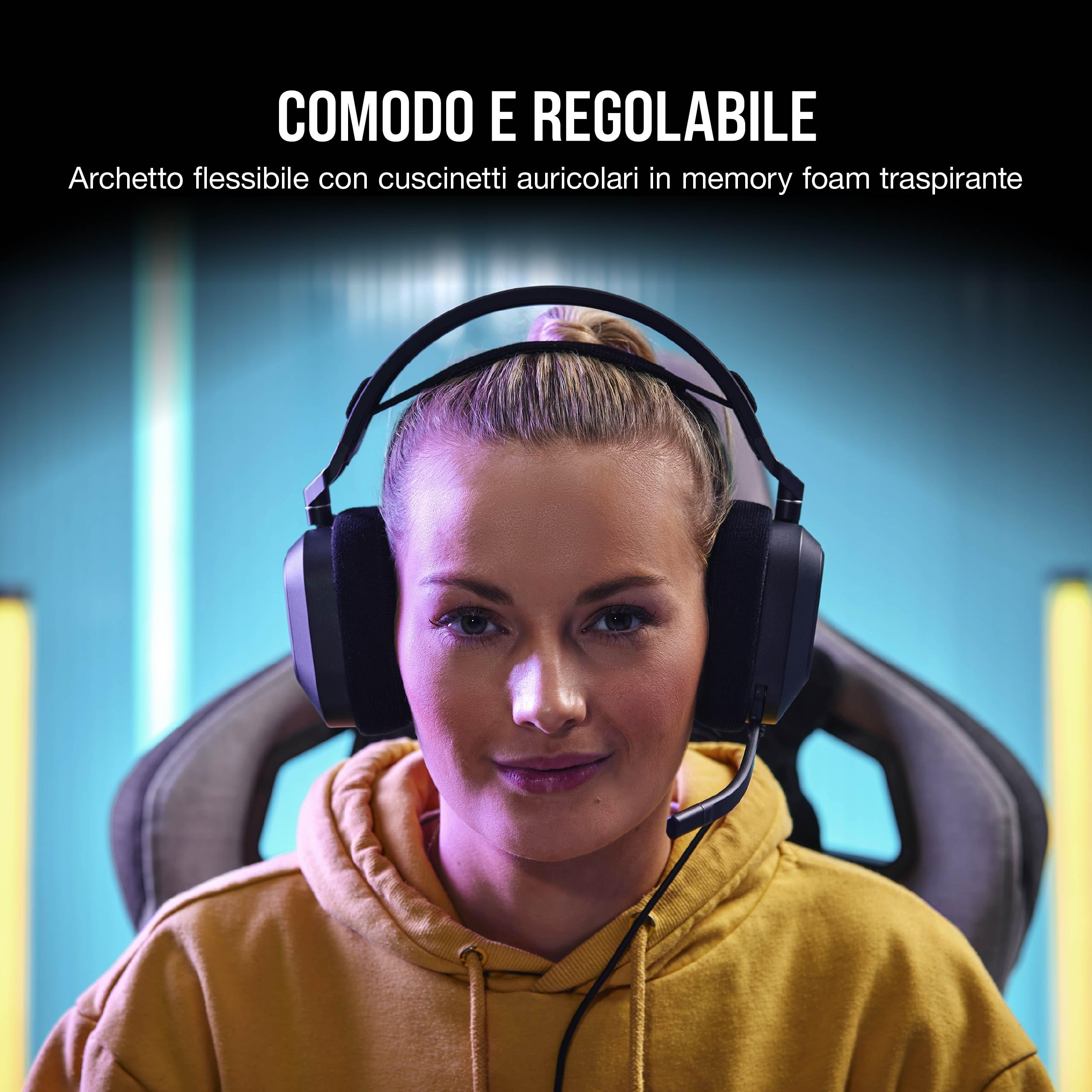 Corsair HS80 RGB USB Cuffia Gaming con Microfono Premium con Audio Surround 7.1, Microfono Broadcast Omnidirezionale, Controlli per Volume e Mute sul Padiglione, Illuminazione RGB Dinamica, Carbonio