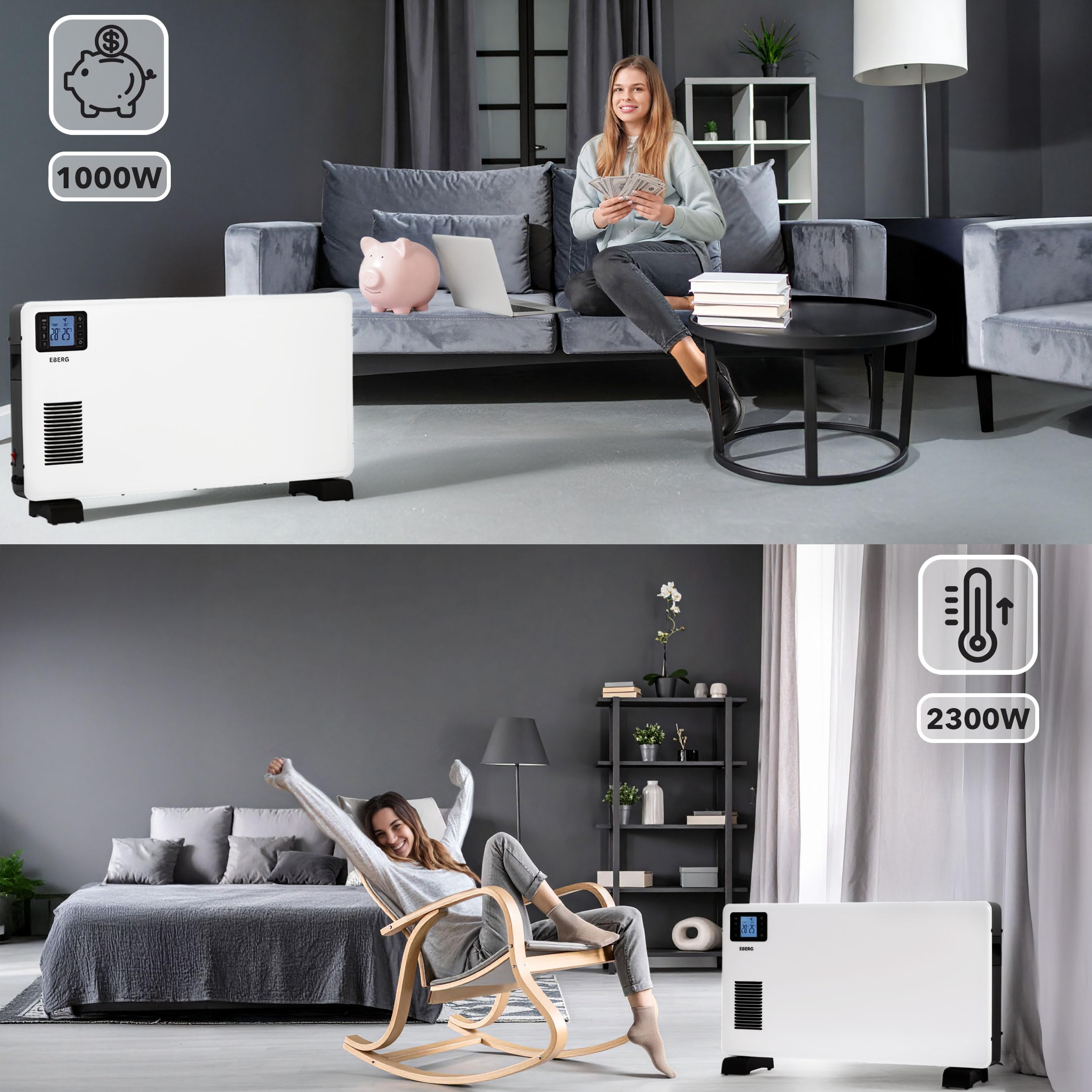 EBERG Grzejnik elektryczny konwektorowy CONVY 2300W energooszczędny WiFi
