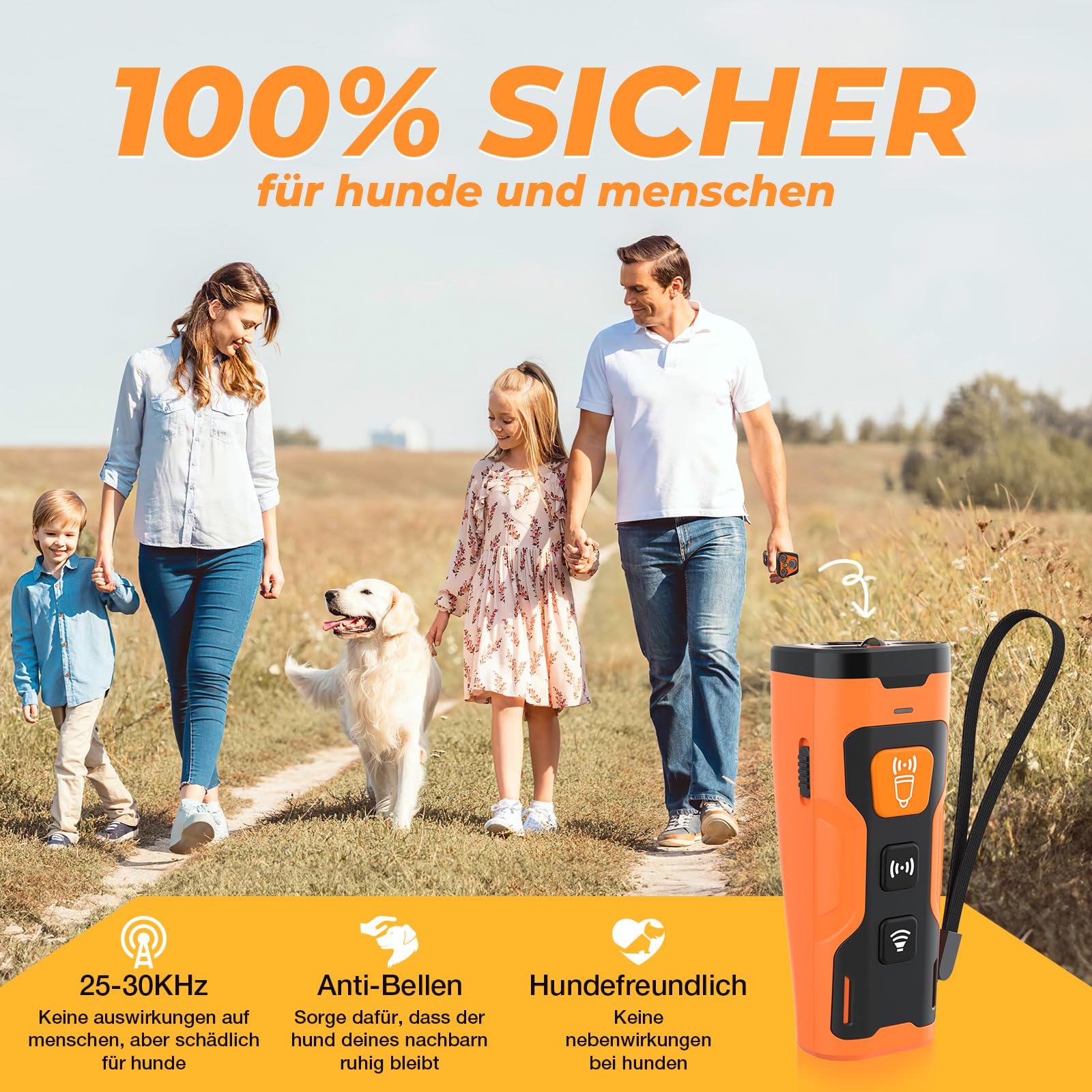 Appareil Anti-aboiement pour Chiens, Dispositif Anti-aboiement Ultrason Rechargeable avec 4 Fréquences Réglables, Lampe de Poche LED, Dispositif Anti-aboiement Ultrason pour Chiens, Pour Chiens