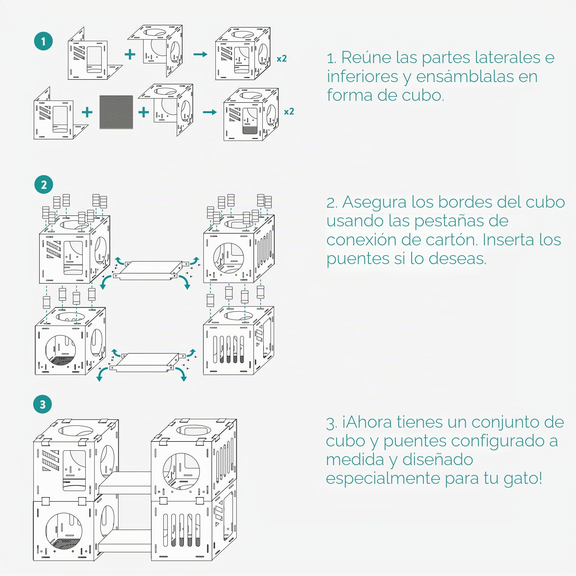 Navaris Casa de cartón para Gatos - Centro de Juegos DIY cartón Corrugado para Gato - 4X Caja de túnel 2X rascador 2X Puente 1x Set de Conectores