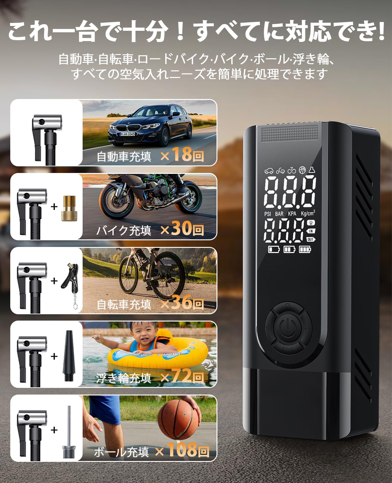 Amazon.co.jp: 自転車 空気入れ 電動空気入れ電動 【6000mAh大容量・ 2