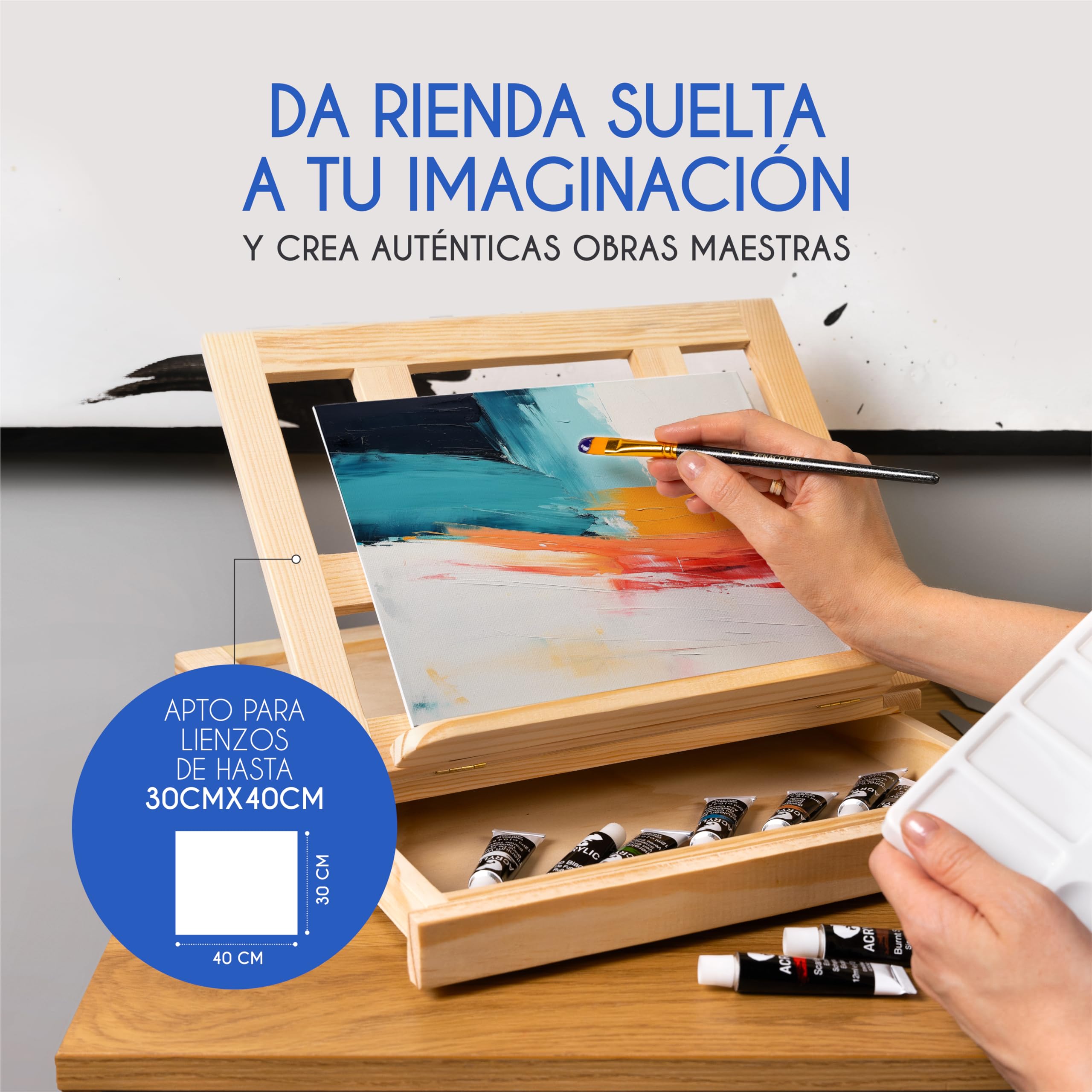 Kit Pintura con 22 piezas - 12 Tubos de Pintura Acrílica, 6 Pinceles de Pintura, Lienzo de Pintura, 2 Espátulas y Paleta de Pintura