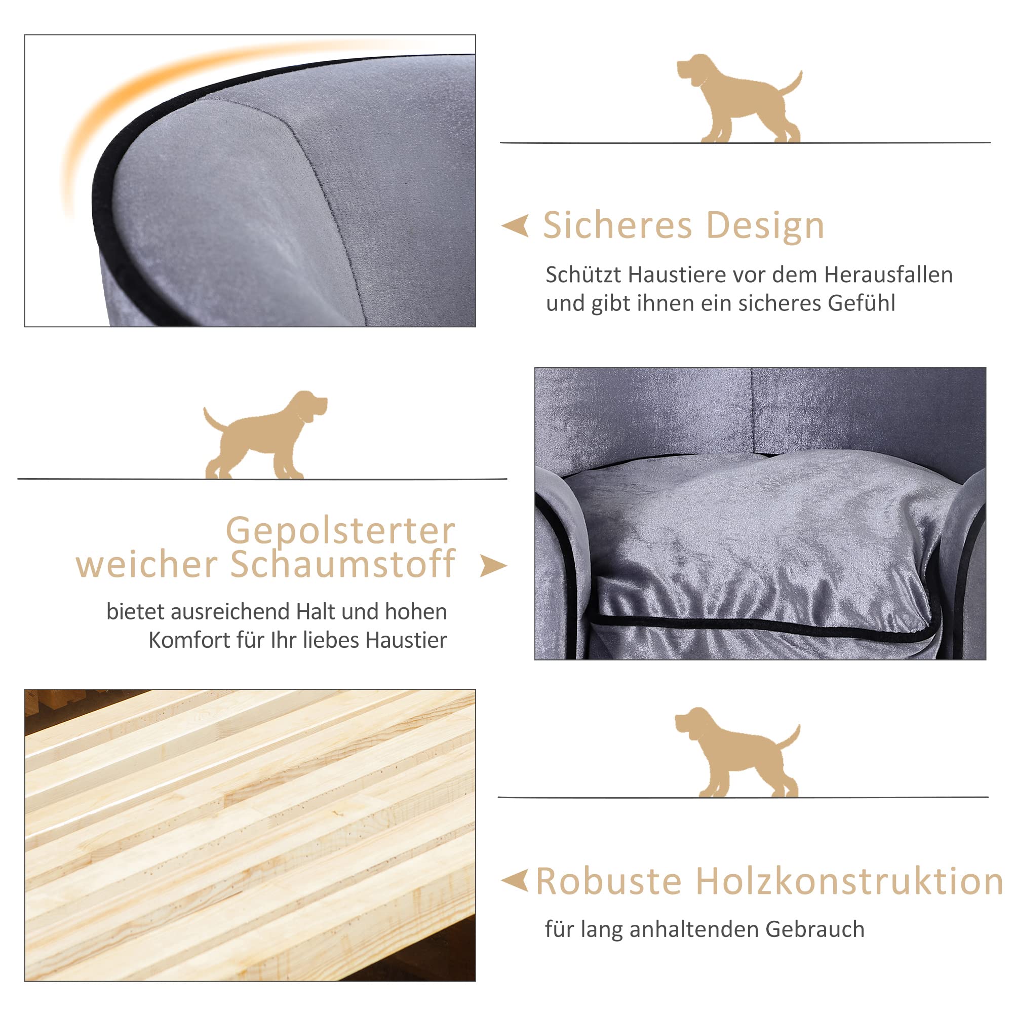 PawHut D04-016, divanetto di lusso per cani e gatti, con cuscino, per riposare, colore grigio.