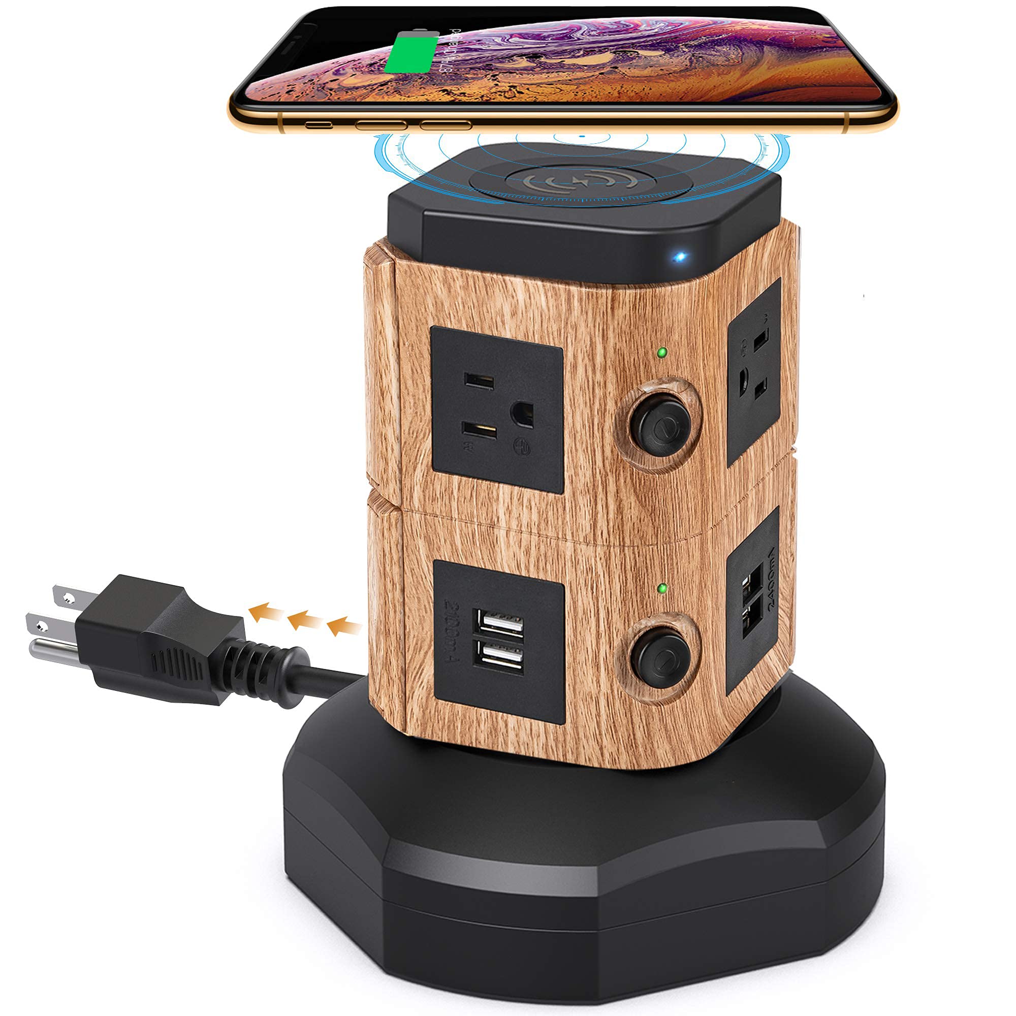 Buy Power Strip Tower Surge Protector with 10W Wireless Charger, 4 USB