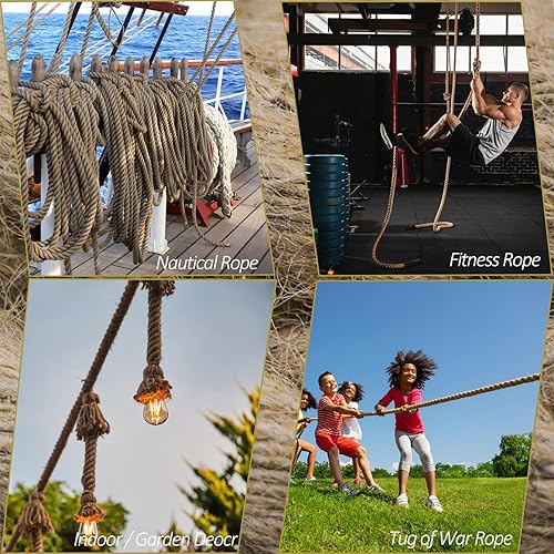 Miniatura 5 de Aoneky Cuerda de yute  Cuerda de cáñamo trenzada de 11.52 pulgadas para manualidades, escalada, anclaje, hamaca, náutico, poste rascador de gatos,