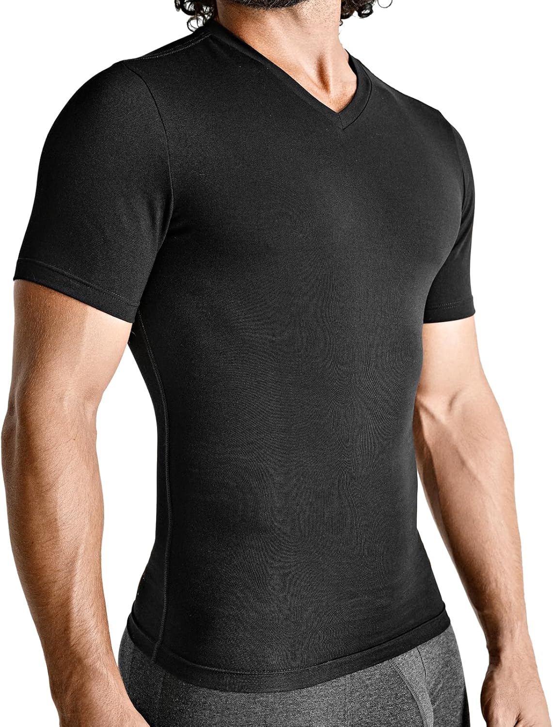 Rounderbum Men’s Compression Tech Slim Fit Cotton T-Shirt – Posture Support & Core Shaping Undershirt, 2 Colors