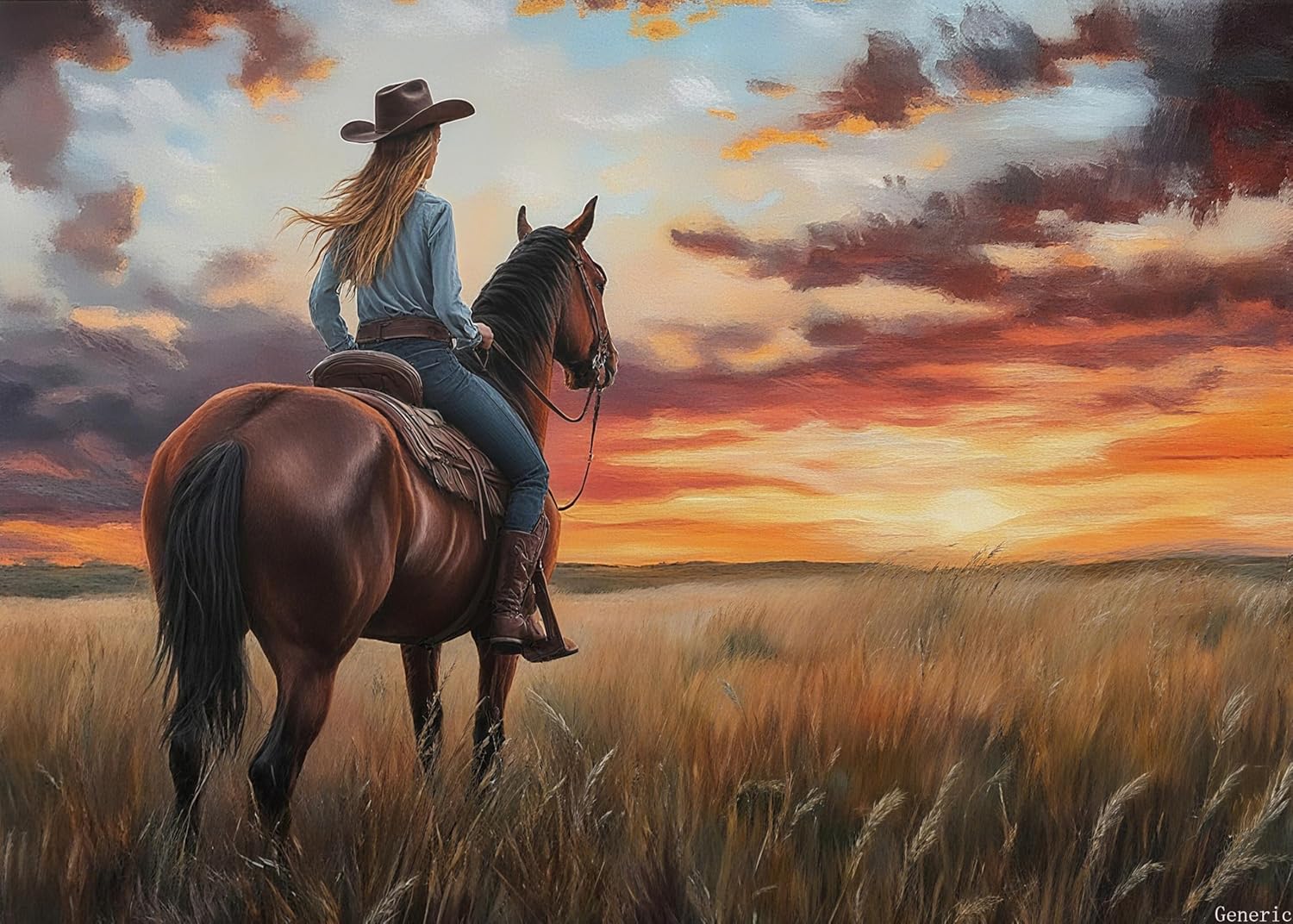 Jigsaw Puzzles 1000 Pieces, Woman Riding a Horse at Sunset, Wooden Puzzle for Adults, Entertainment Game to Promote Warming of Relationship. Exercise Patience and Hands-On Ability 20x28in