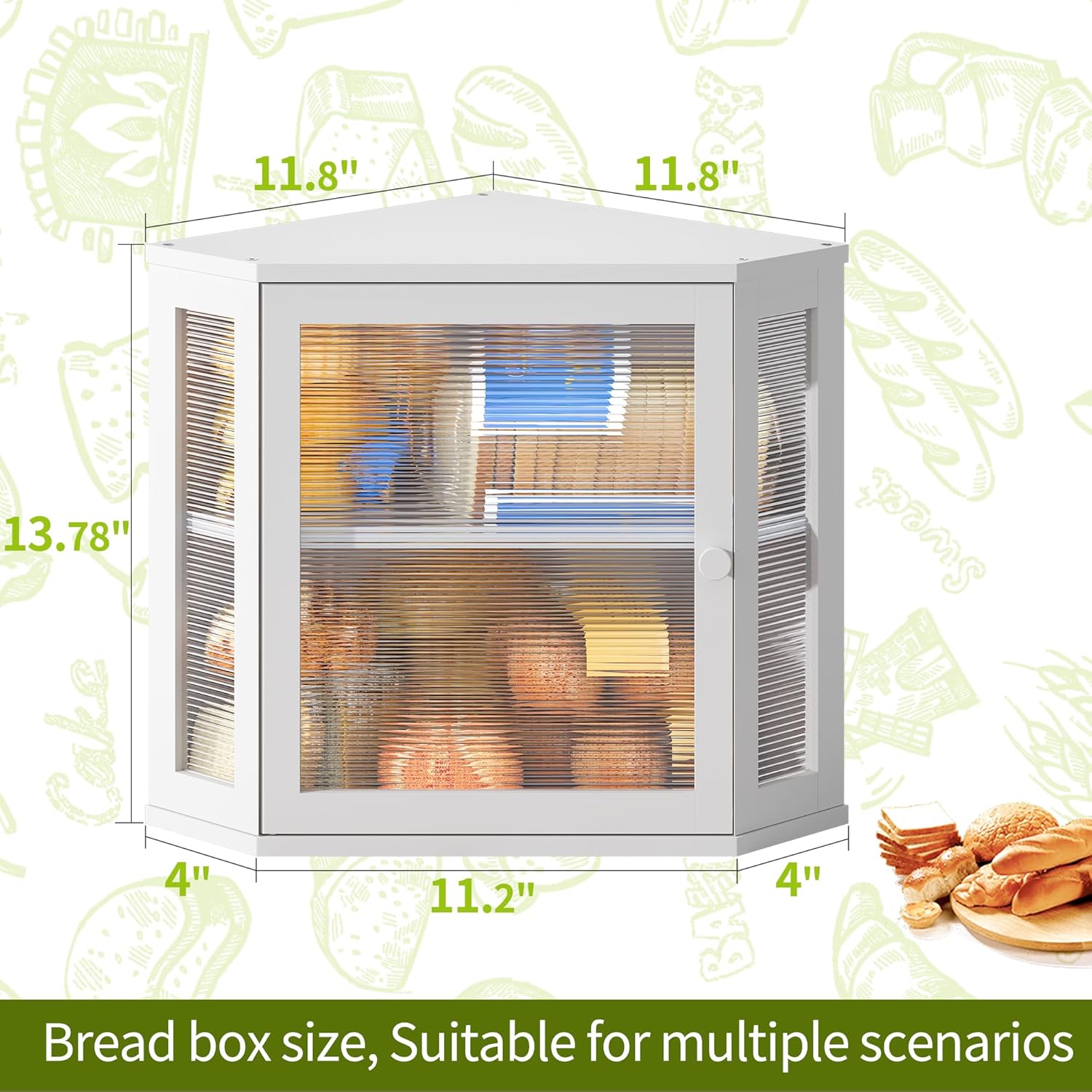 BMOSU Corner Bread Box for Kitchen Countertop Double Layer Bamboo Wooden Bread box Large Capacity Bread Storage Bin(White, Medium)