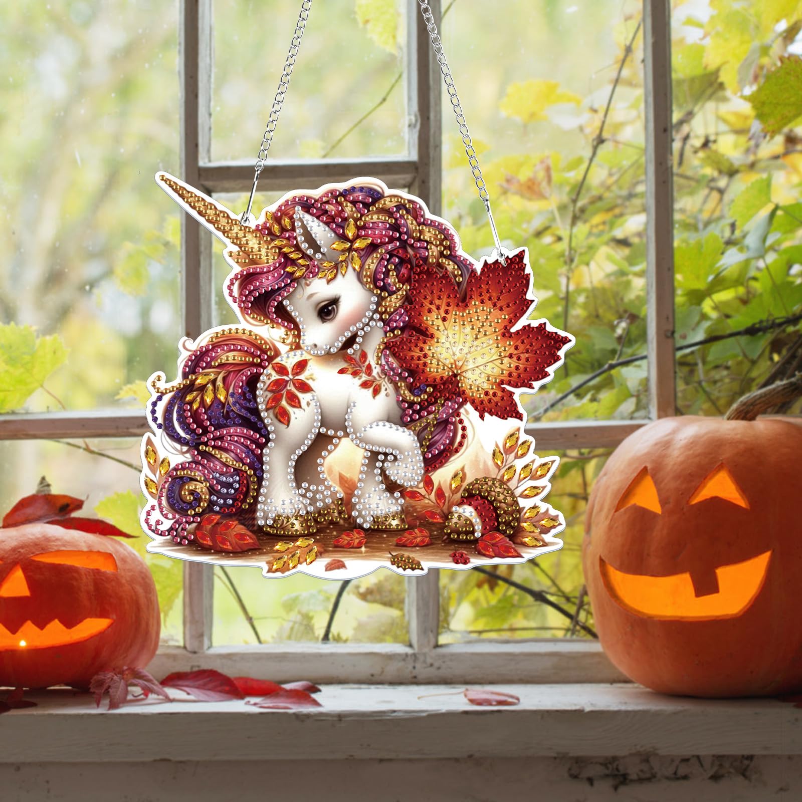 Lxmsja Unicorn Diamond Art Hanging Ornaments with Chain for Adults Kids Special Shaped Fall Diamond Painting Pendant Kits - Image 2
