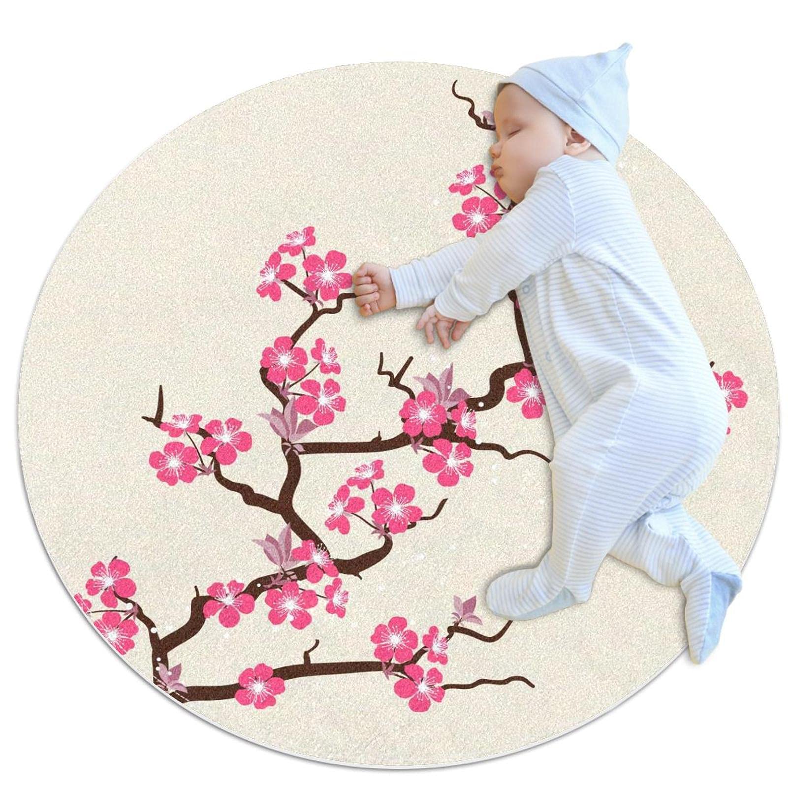 Tapis de jeu fleurs de cerisier 80x80cm le cadeau de naissance parfait pour fille et garçon