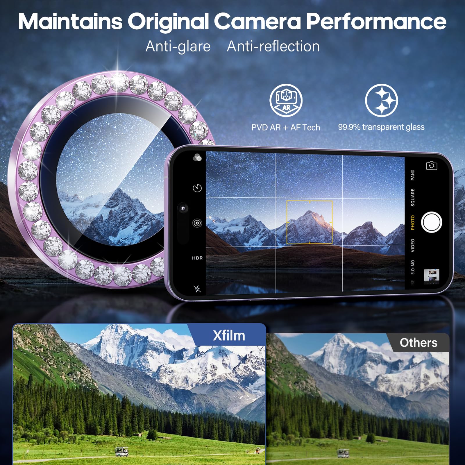 für iPhone 17 Kamera Objektivschutz Bling, Individueller Diamant Metallring mit 9H Härte, Kratzfest Kamera Displayschutzfolie, Stylisches Zubehör, Hüllenfreundlich (Lila)