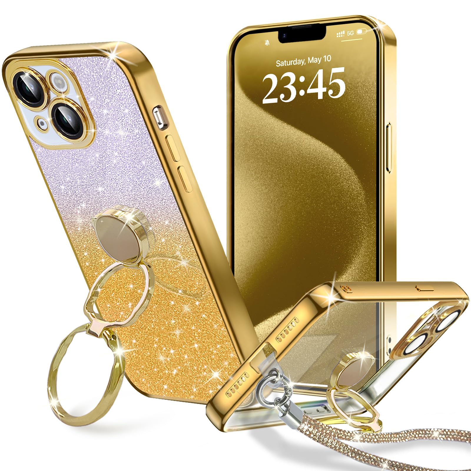 Amazon.co.jp: KAJICOO iPhone 13 ケース ダブルリング付き グリッター