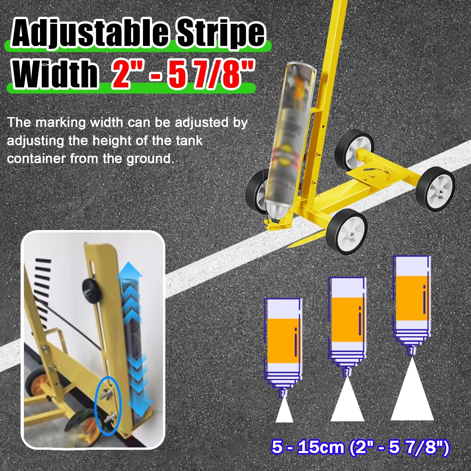 Macchina per Marcatura di Linee Macchina Traccialinee Portatile e a Spinta, Macchina Traccialinee con Larghezza di Linea Regolabile da 5 a 15 Cm, per Traccialinee di Parcheggi di Garage di Fabbriche