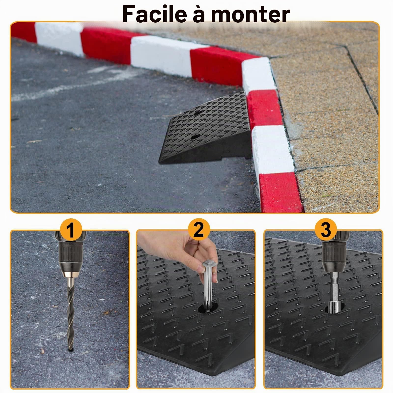 XMTECH Lot de 2 rampes de trottoir en caoutchouc de 10,5 cm de haut - Rampe de trottoir pour fauteuil roulant, rampe de seuil de porte pour voiture, moto, fauteuil roulant, déambulateur