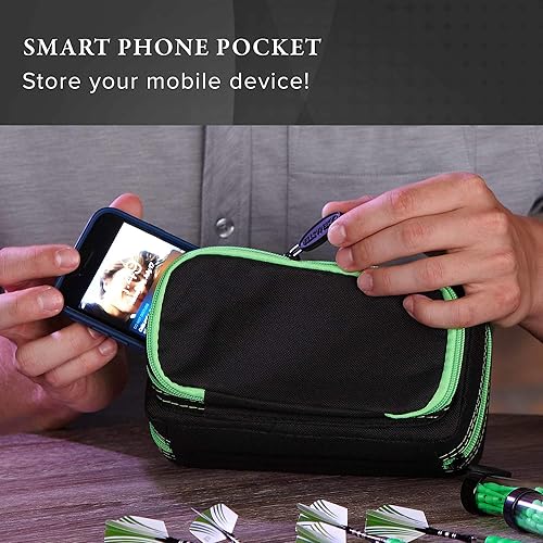 Miniatura 50 de Casemaster Plazma Pro - Estuche para 6 dardos suaves y de punta de acero, cuenta con gran bolsillo frontal para dispositivos móviles, tubos