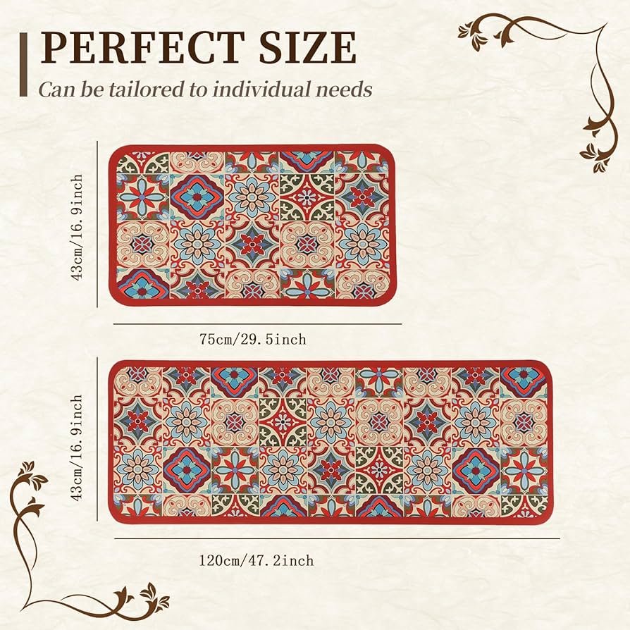 2 Pieces Non Slip Kitchen Mat Set, Washable Kitchen Floor Mat For Kitchen, Entryway, Hallway Runner Set Washable Runners (B01, 43x150cm+43x75cm