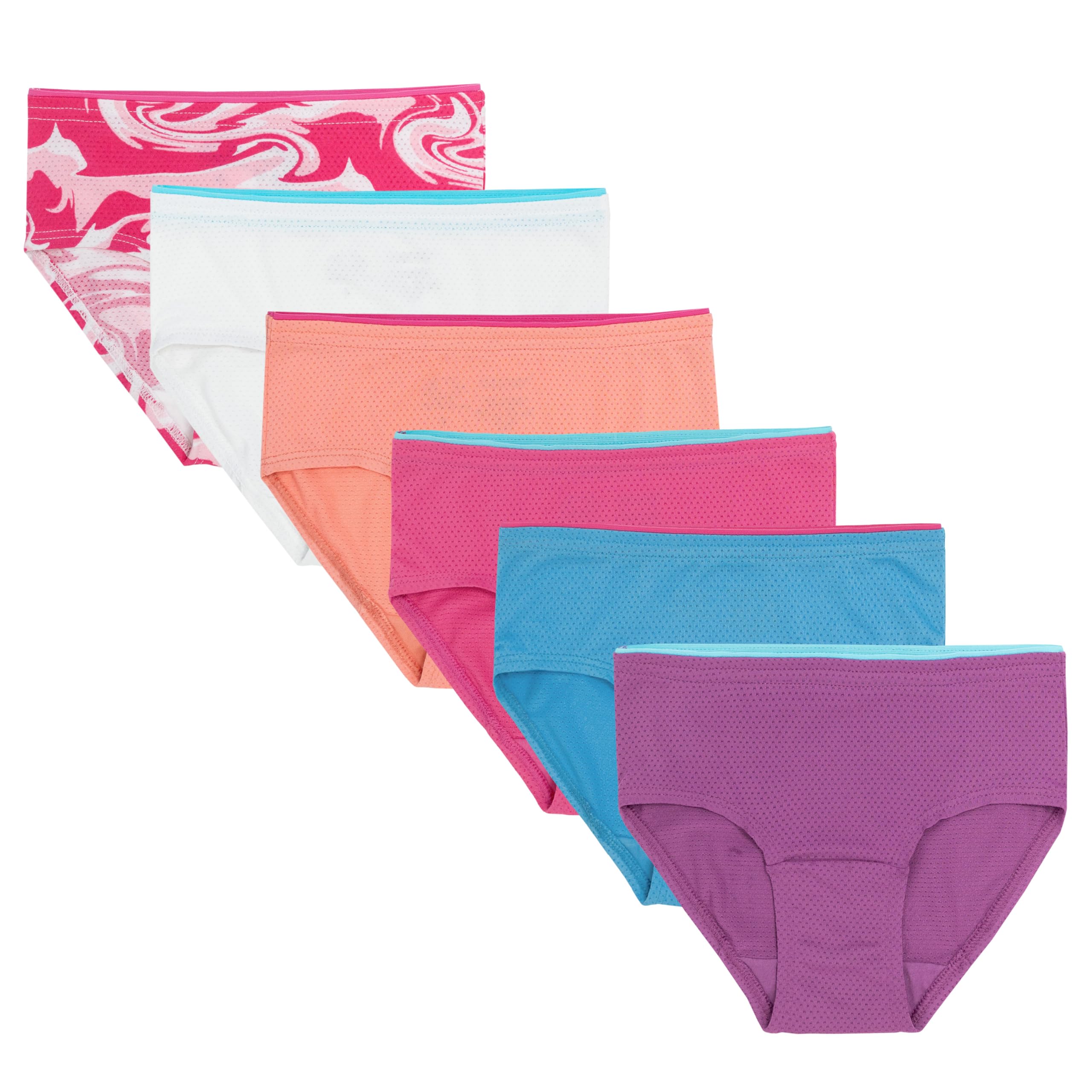 Photo 1 of Fruit of the Loom Girl's Breathable Underwear, Brief - 6 Pack - Solids/Swirl, 16
