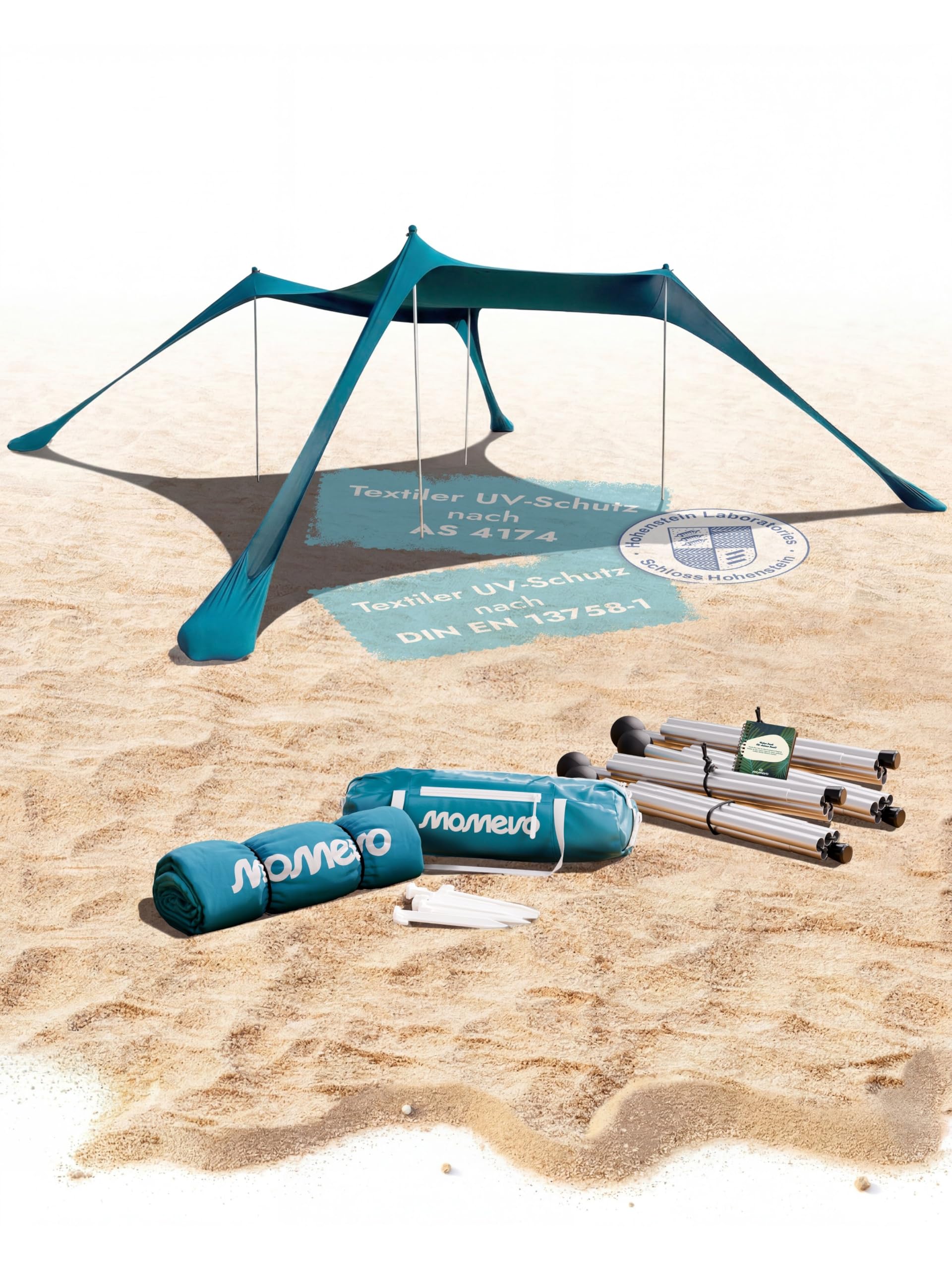 Sunsail Tenda da Spiaggia UPF50+ – Parasole ideale per mare e campeggio (fino a 6 persone, blu petrolio)