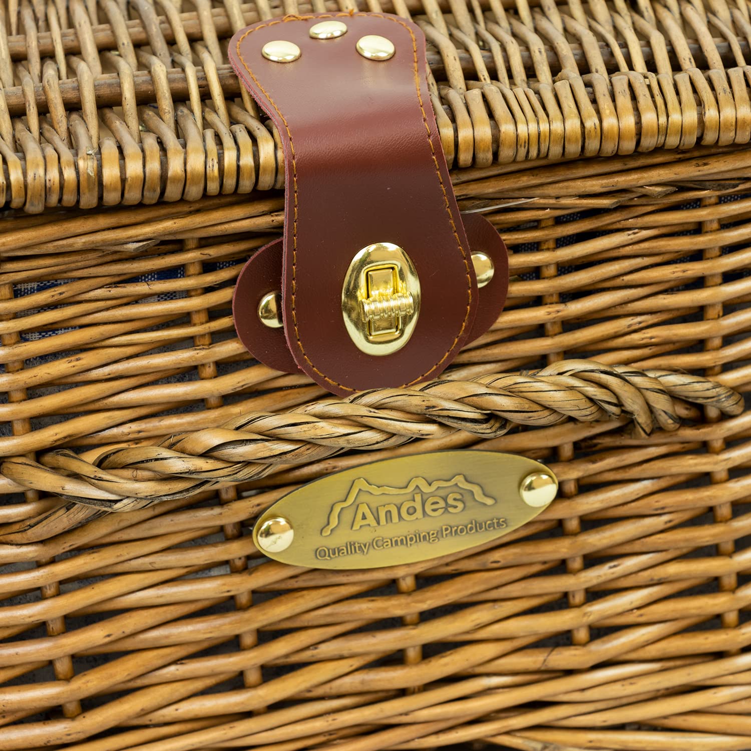 Andes 4 Person Luxury Wicker Picnic Basket Hamper Set, Includes Cool