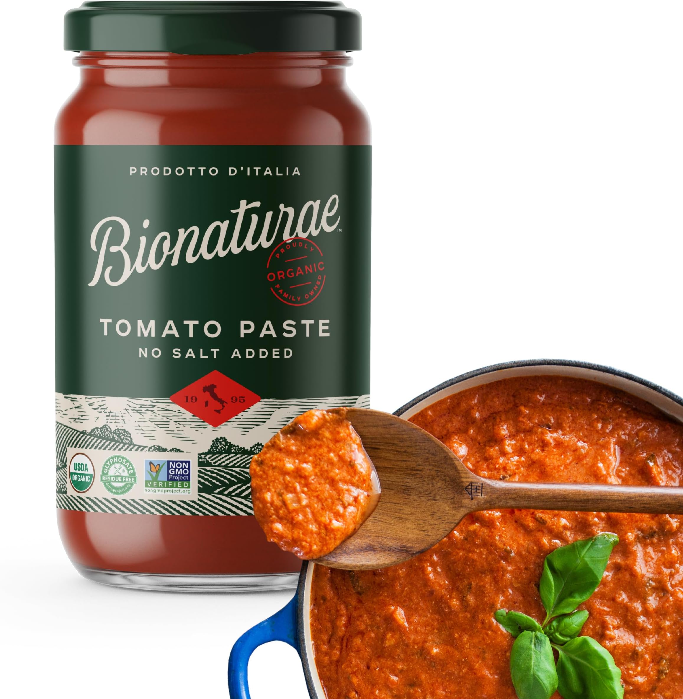 Organic Tomato Paste - No Salt Tomato Paste, Tomato Paste in a Jar, Keto Friendly, Non-GMO, USDA Certified Organic, No Added Sugar, No Added Salt, Made in Italy - 7 Oz
