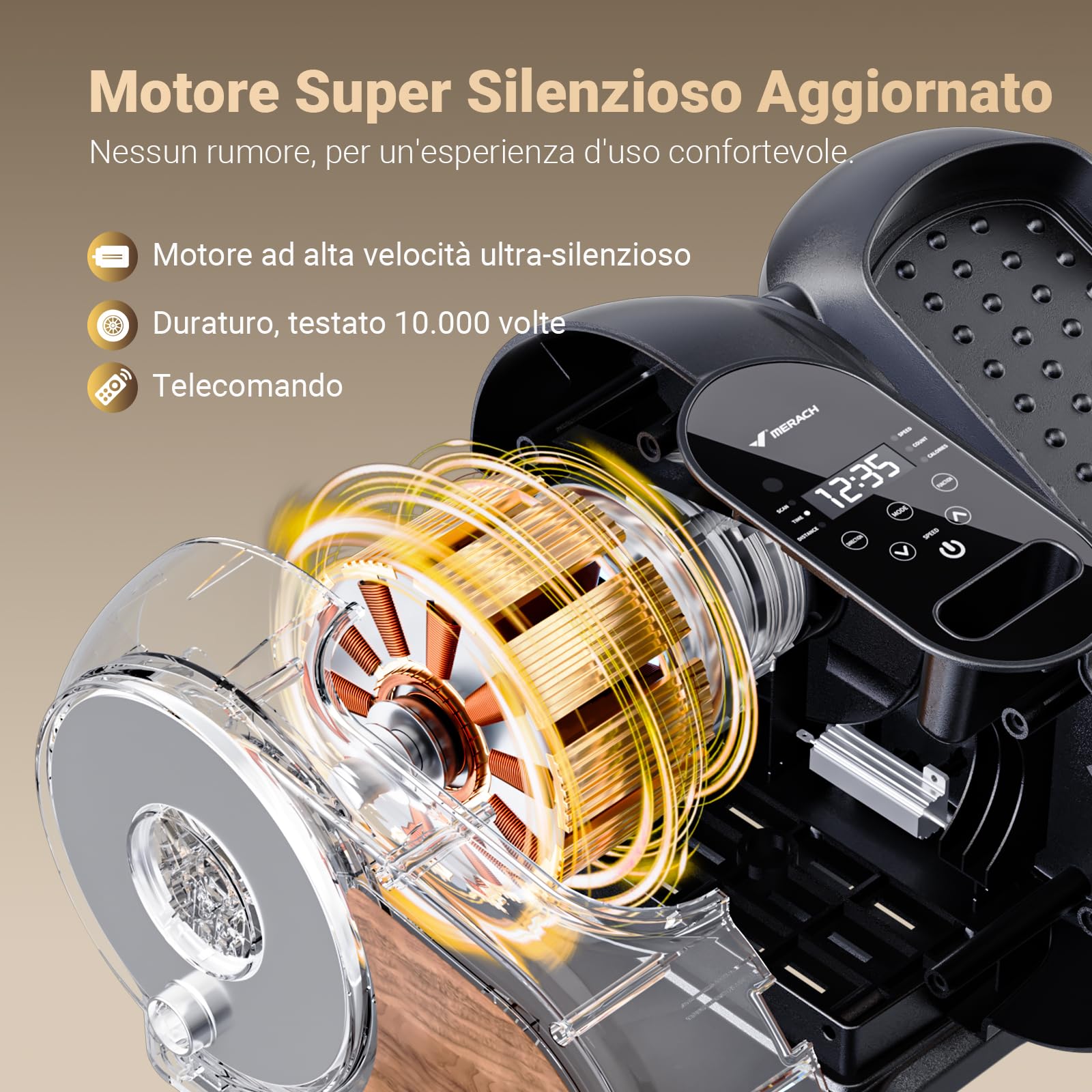 MERACH Mini Ellittica, Crosstrainer Silenzioso e Portatile per Casa e Ufficio, con Diversi Livelli Regolabili, Schermo LCD e Cinghie per le Gambe, Adatta per Anziani e Adulti