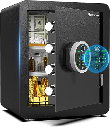 Kavey Caja de seguridad biométrica de huellas dactilares de 2.0 cub, caja fuerte para el hogar con sistema de alarma doble, caja fuerte con función