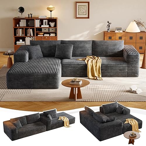 108.2" Modular Sectional Sofa with Deep Seat, Boneless L Shaped