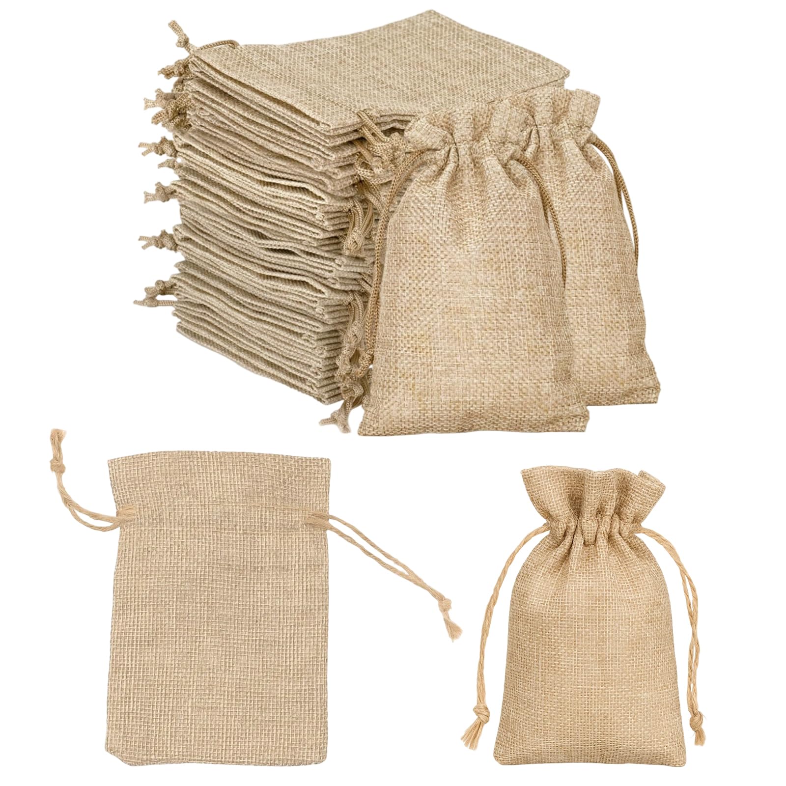 30 Pack, Hessian Bags, 7x9 cm, Small Jute Bags, Hessian Gift Bags for Party Favors, Wedding, Crafting, Drawstring Pouches
