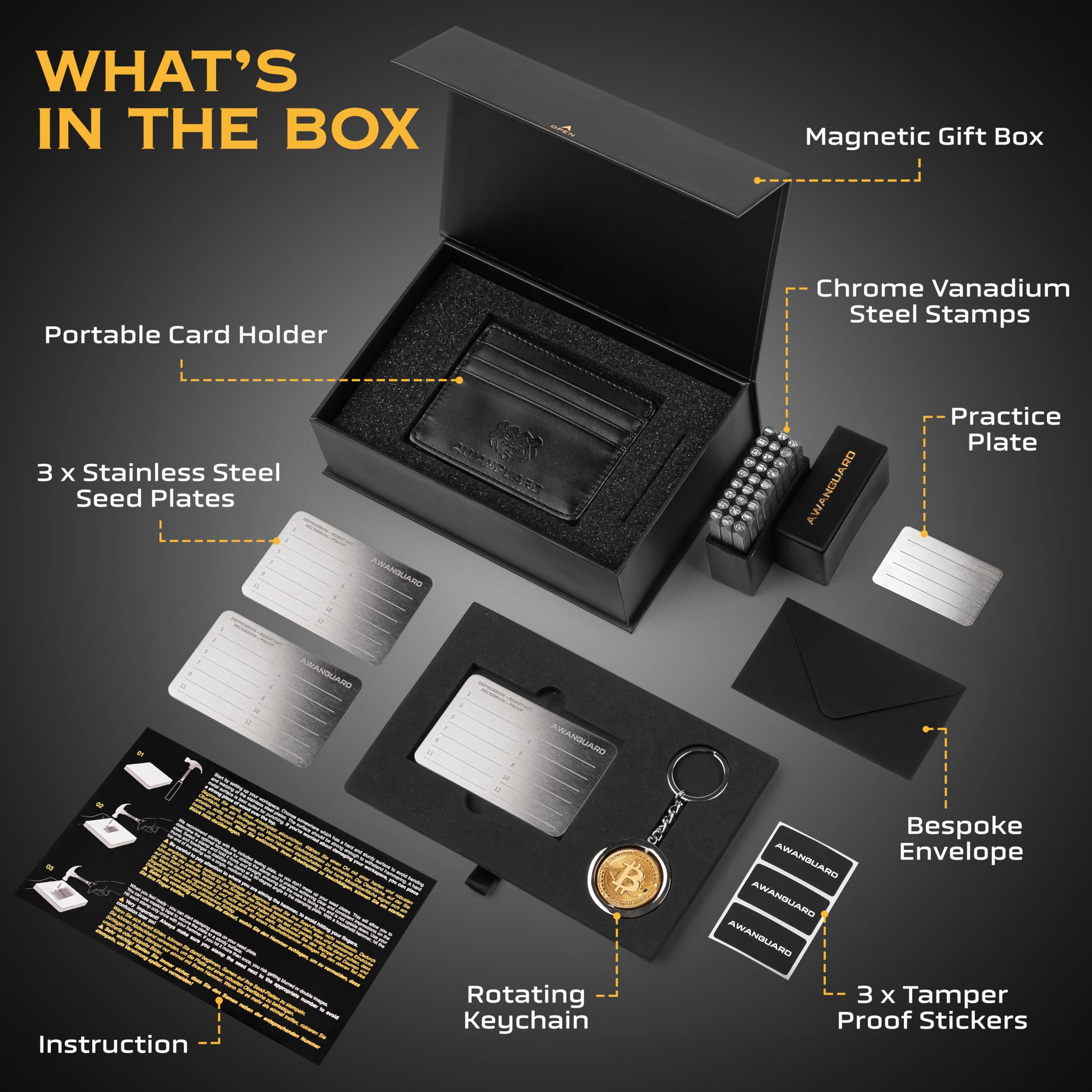 AWANGUARD Ultimate - Bitcoin Wallet Staal, 3 x 24 Woorden Herstel Zaad Zaad  Zit Opslag. Crypto Steel Wallet, Cold Crypto Metalen Plaat Backup voor ALLE  Software & Hardware Cryptocurrency Portemonnee. : Amazon.nl: Elektronica