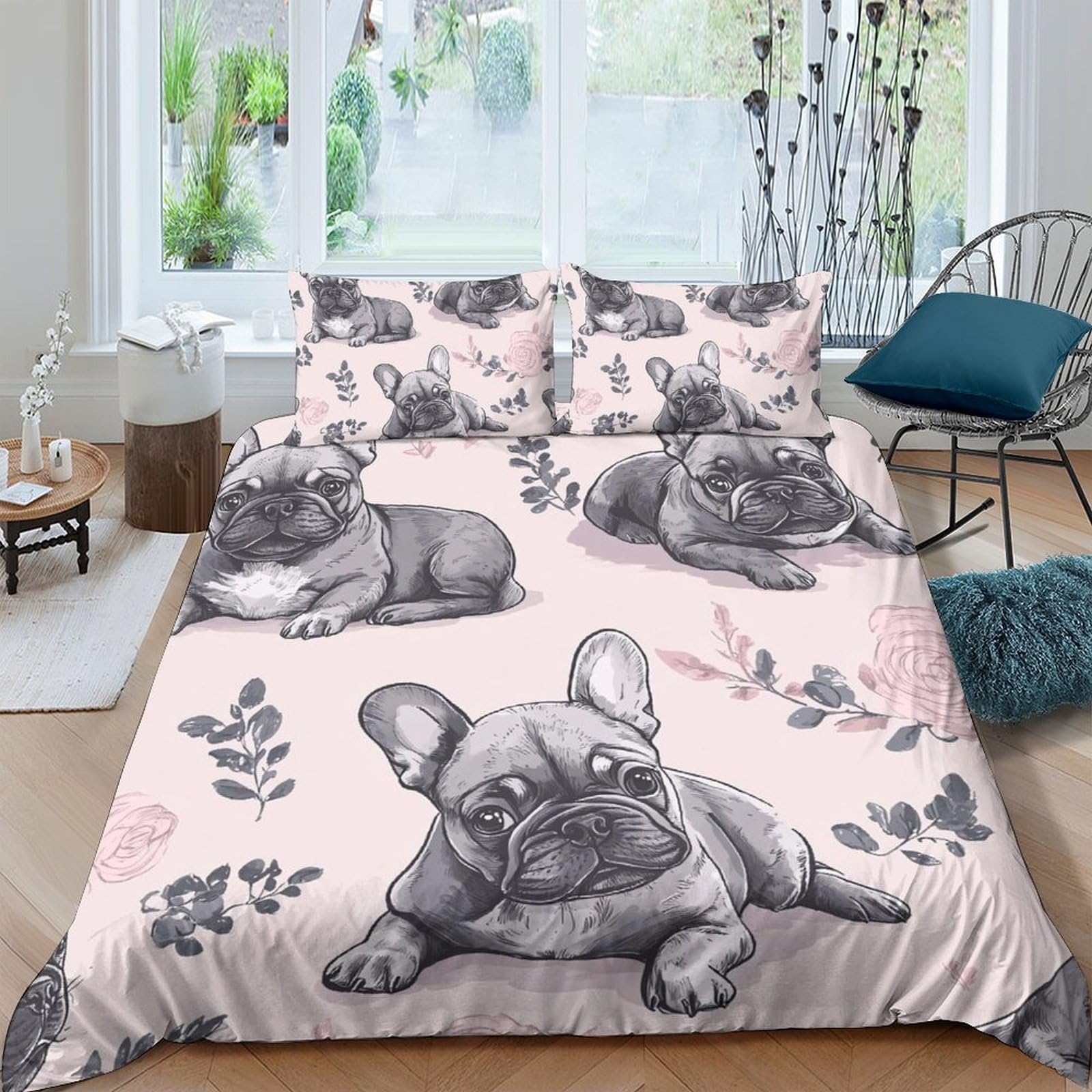 Ctjqhvkz Style-8 3D Printed French Bulldog Fitted Sheet Microfiber Pink Cartoon Mattress Cover For Bedroom Decor Dorm Home Protection Single（135X200cm）