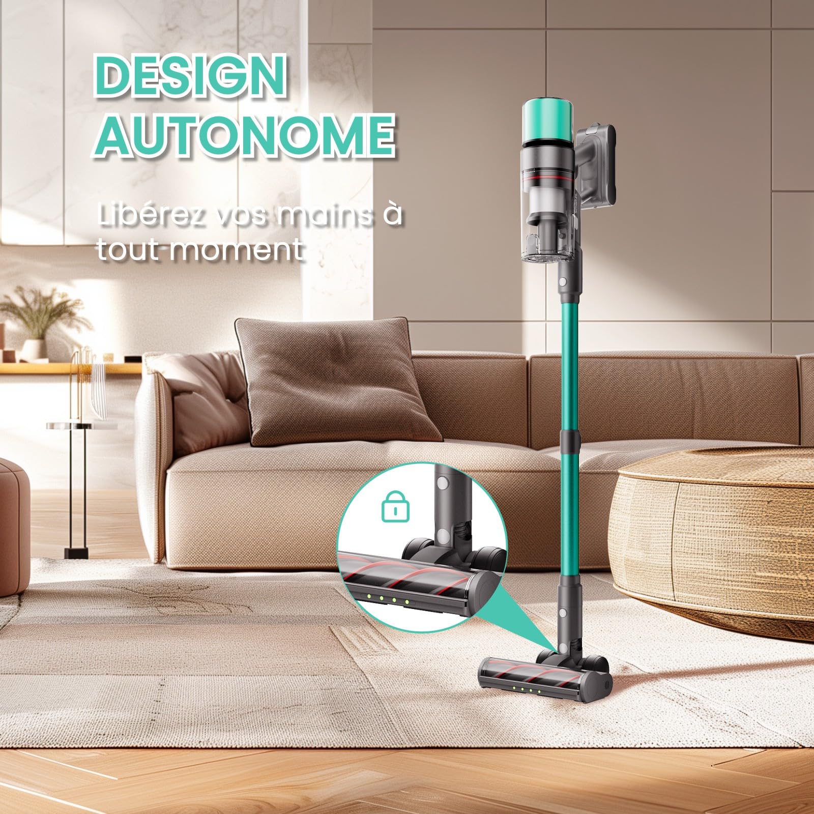 V5 Aspirateur Balai sans Fil, 55Kpa/600W/80Mins Aspirateur sans Fil Puissant, Autoportant Aspirateur Balai, Autonomie Ultra-Longue pour Tapis, Sols Durs, Poils d'animaux
