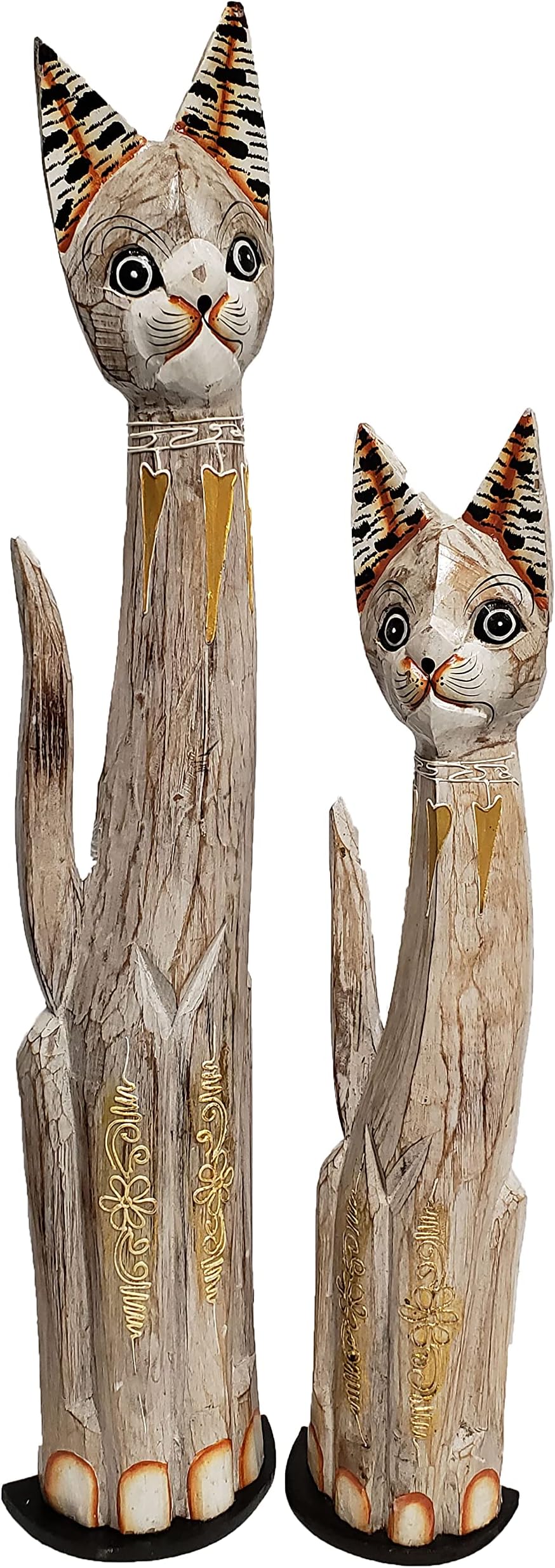 Assorted Wooden Single or Duo of Cats with Varying Patterns (Sangut, Small & Med 24 and 32Inch)