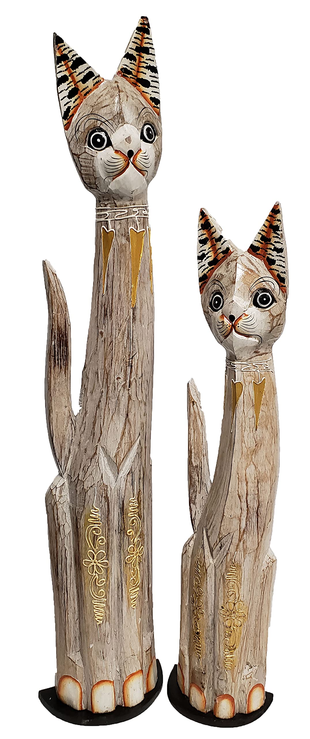 Assorted Wooden Single or Duo of Cats with Varying Patterns (Sangut, Small & Med 24 and 32Inch)
