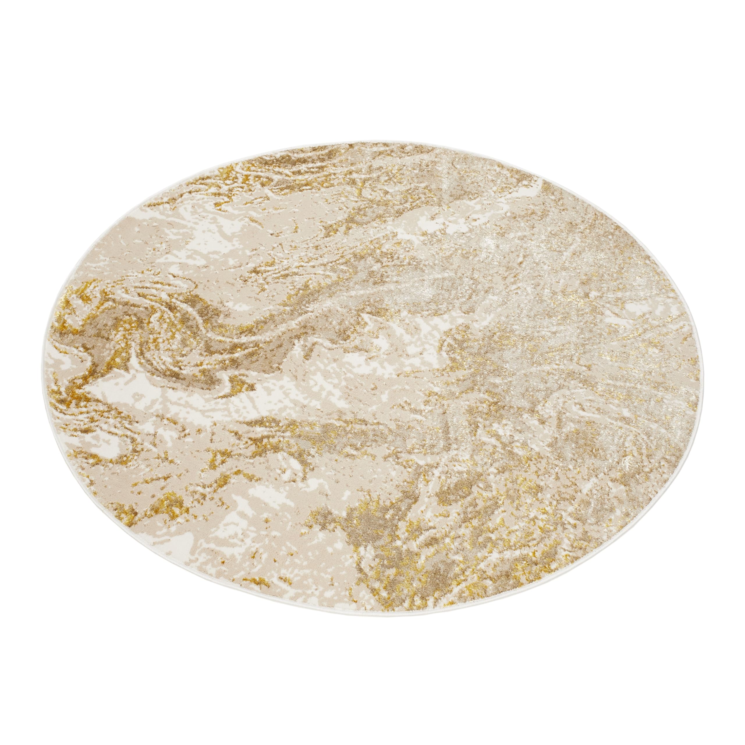 TAPISO Okrągły dywan z krótkim włosiem, błyszczący, beżowy, złoty, efekt 3D, do salonu, sypialni, nowoczesny design, Öko-Tex 200 x 200 cm