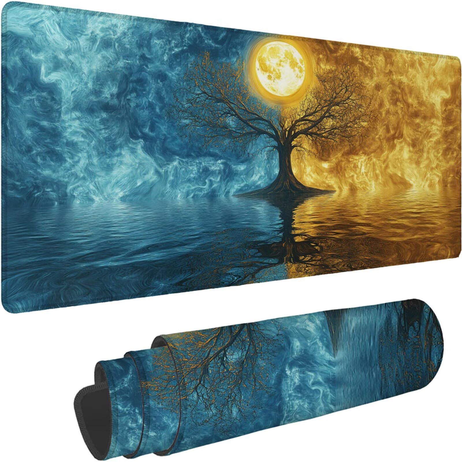 Gamingowa podkładka pod mysz 1200 x 600 x 3 mm, XXL, wodoszczelna, odporna na ścieranie, z przyszytymi krawędziami, niebieska, podkładka na biurko, poprawia prędkość i precyzję, do komputera, laptopa
