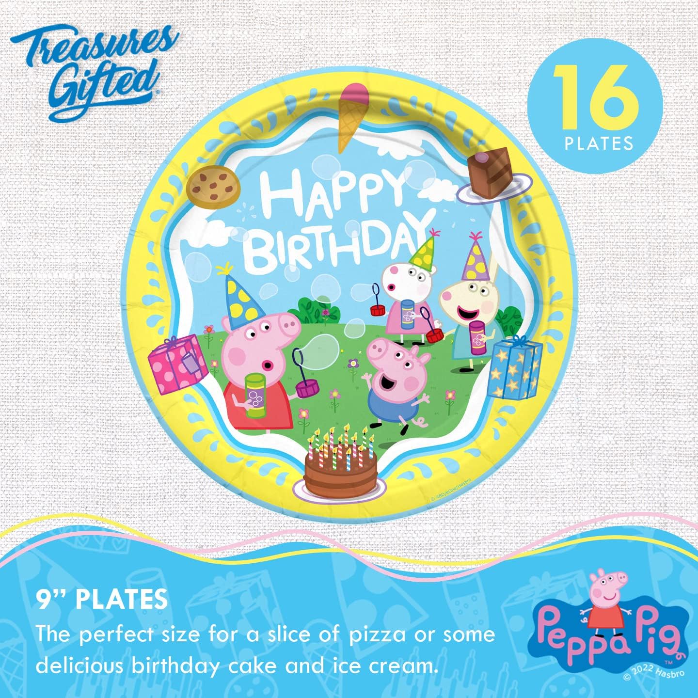 Treasures Gifted Officially Licensed Peppa Pig Birthday Party Supplies - Serves 16 Guests - Dinnerware Deluxe Set and Peppa Pig Backdrop