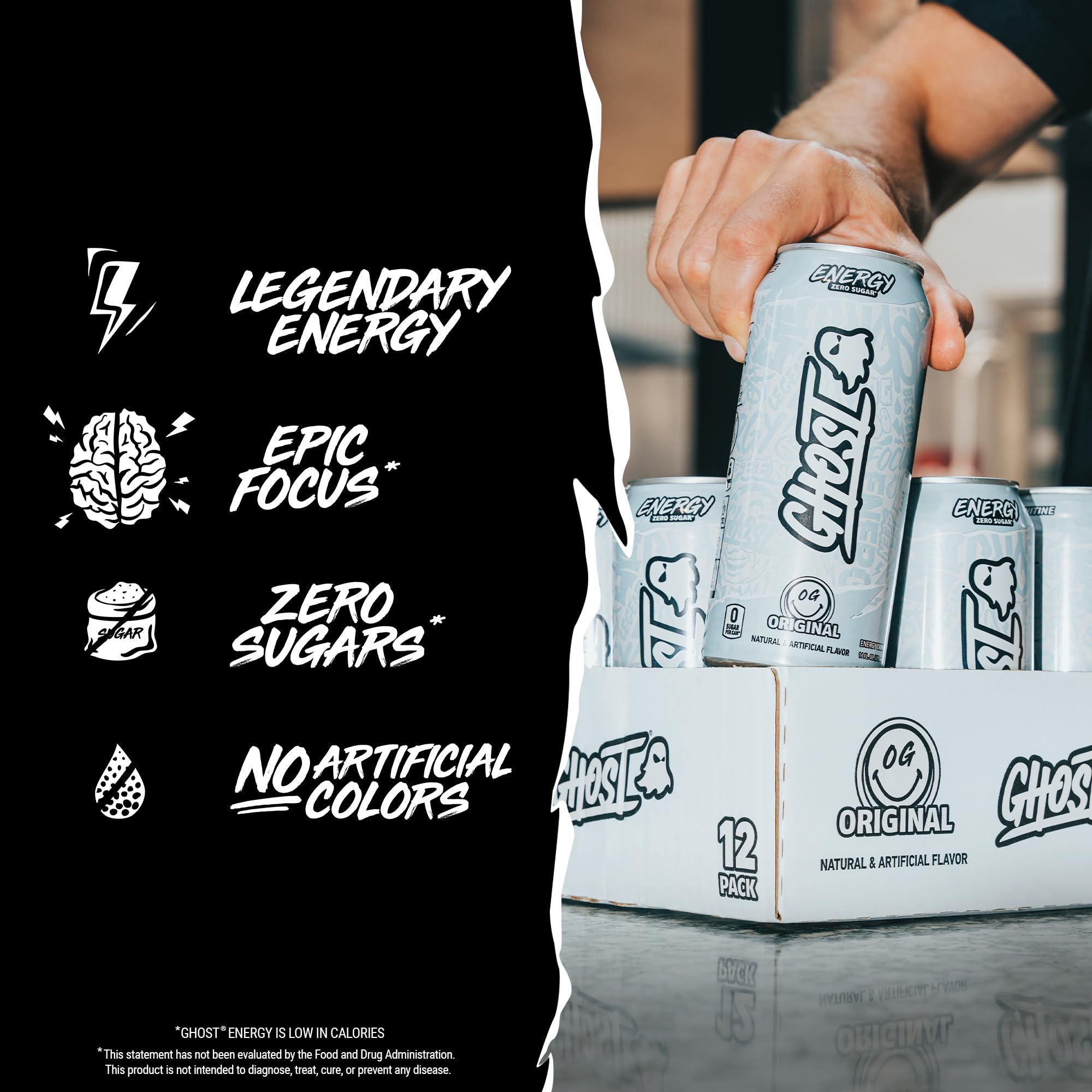 Amazon.com : GHOST Energy Drink - 12-Pack, Original, 16oz - Energy & Focus  & No Artificial Colors - 200mg of Natural Caffeine, L-Carnitine & Taurine