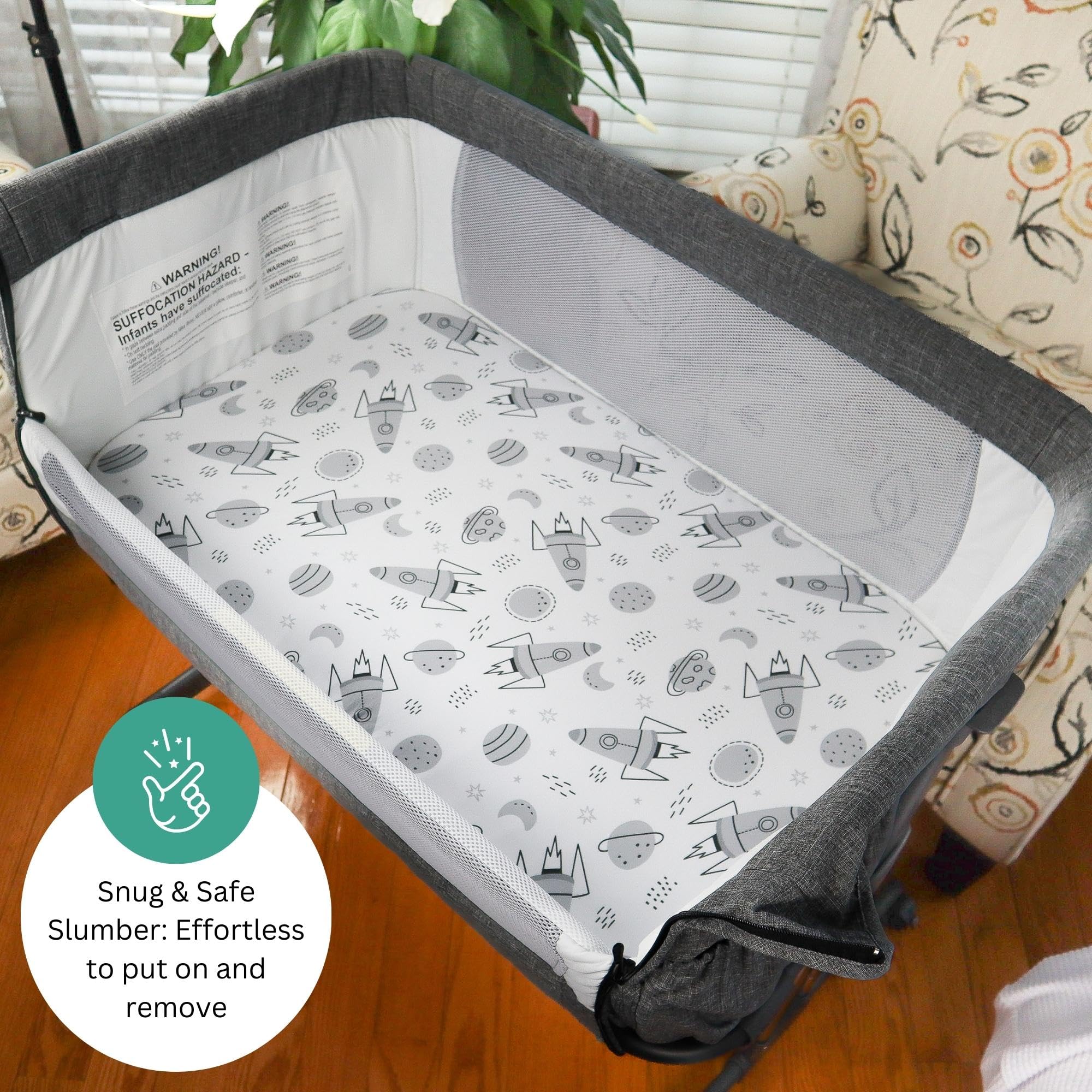TansyPanda Lot de 3 draps de berceau pour couffin Angelbliss, Koolerthings et Koola, 83,8 x 50,8 cm, ultra doux, respirant, ajustement parfait, unisexe, garçons et filles, gris blanc (fusées